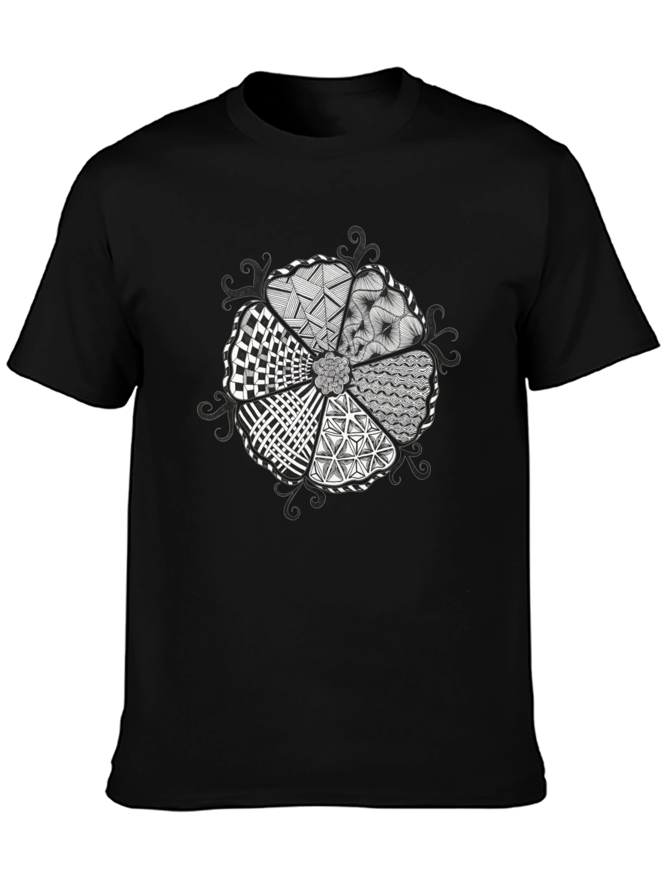 Unique Geometric Pattern Black T-Shirt