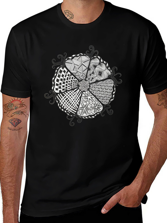 Unique Geometric Pattern Black T-Shirt