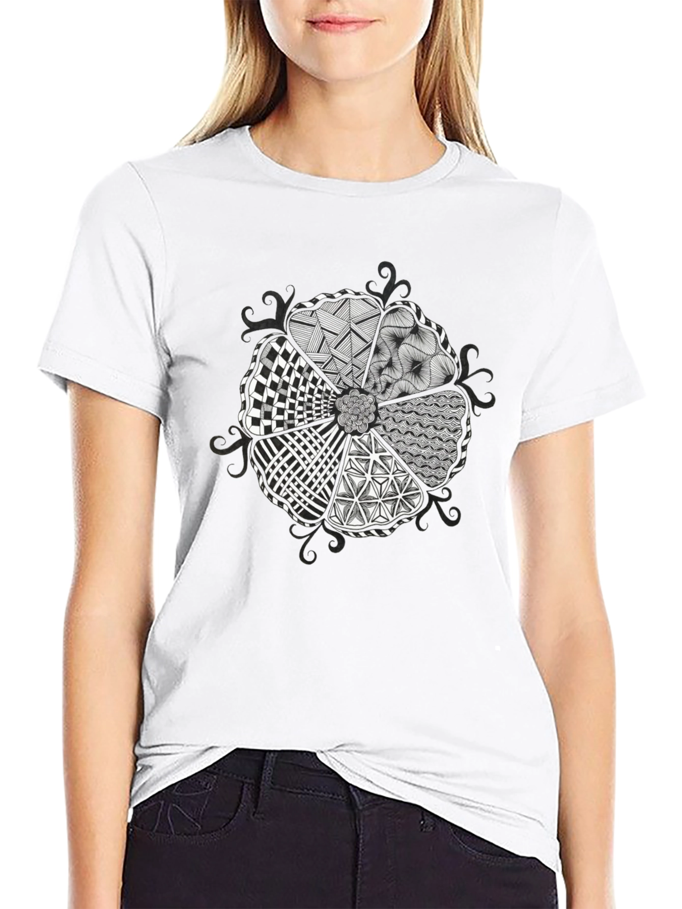 Unique Geometric Pattern Black T-Shirt