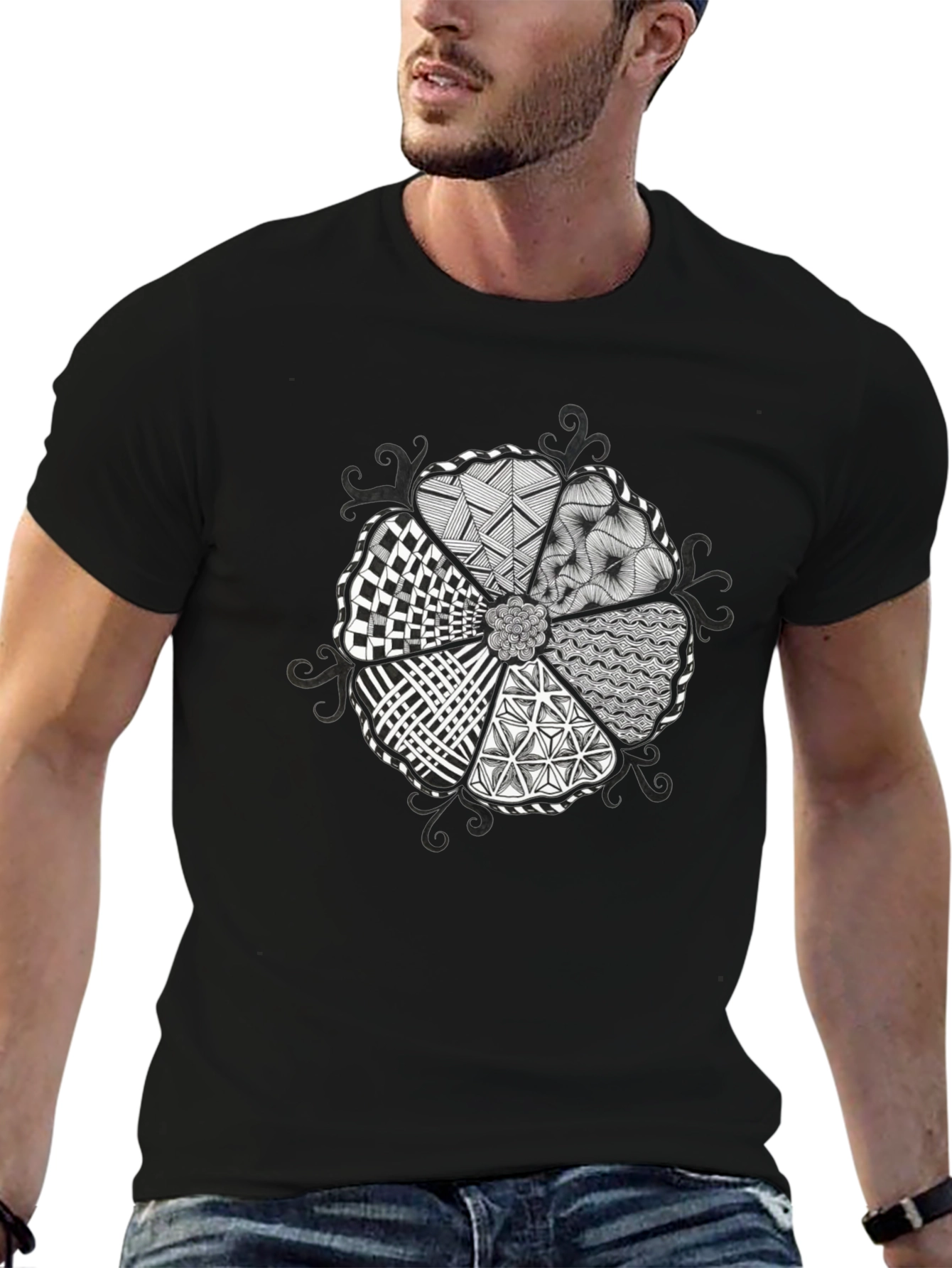 Unique Geometric Pattern Black T-Shirt