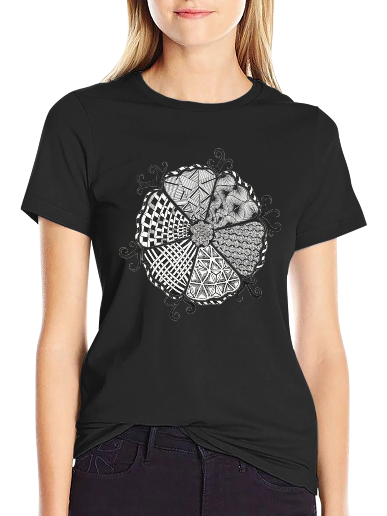 Unique Geometric Pattern Black T-Shirt