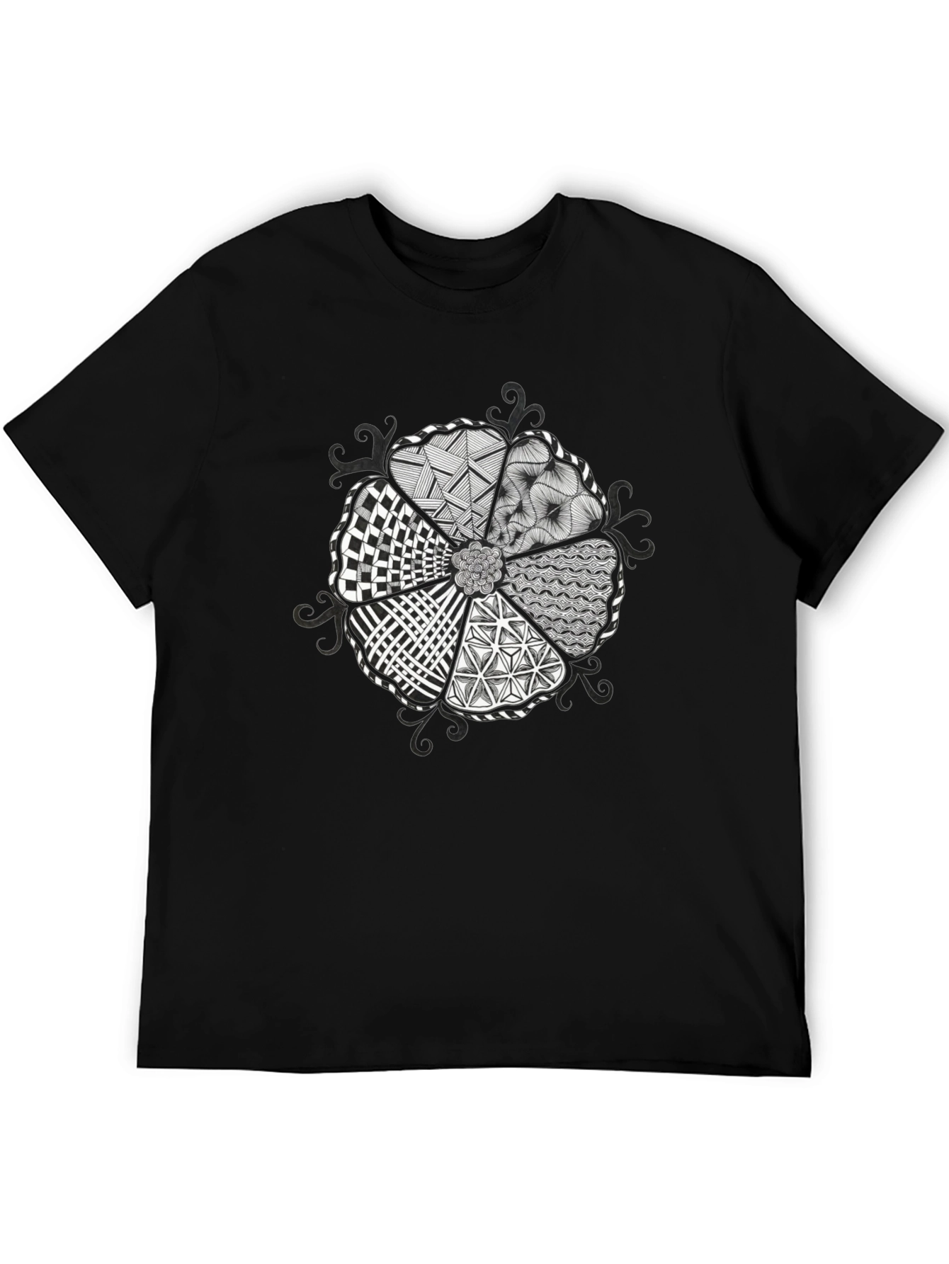Unique Geometric Pattern Black T-Shirt