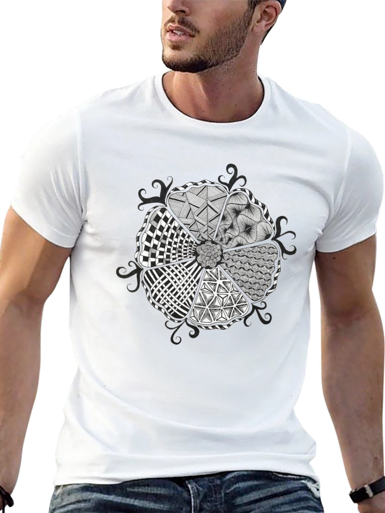 Unique Geometric Pattern Black T-Shirt