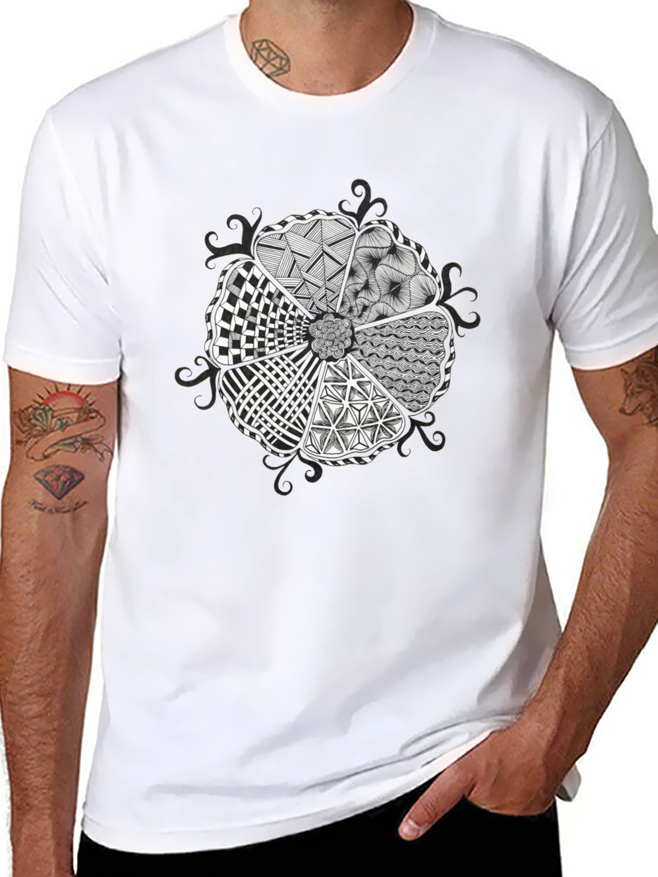 Unique Geometric Pattern Black T-Shirt