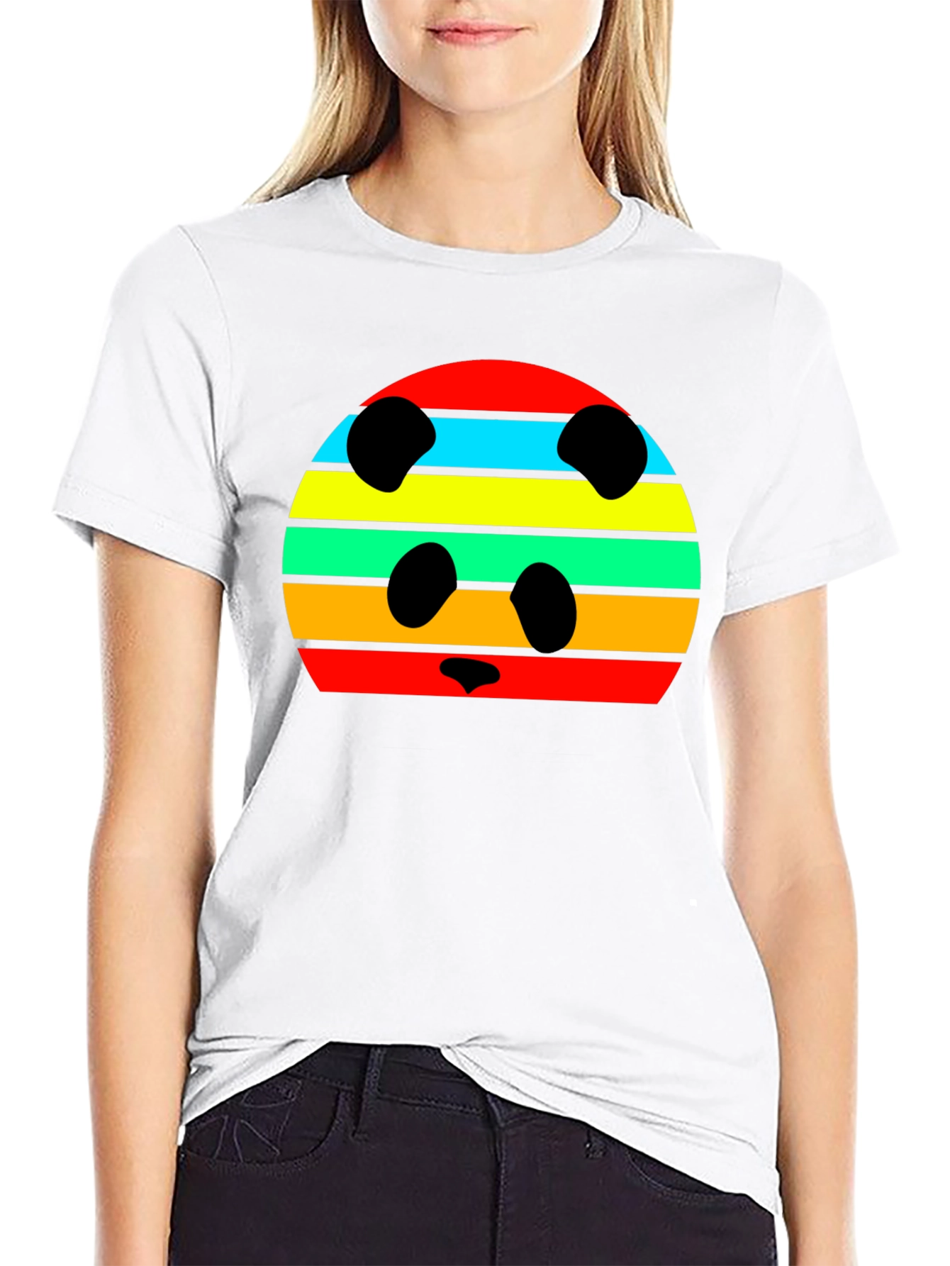 Retro Panda Striped Graphic Tee