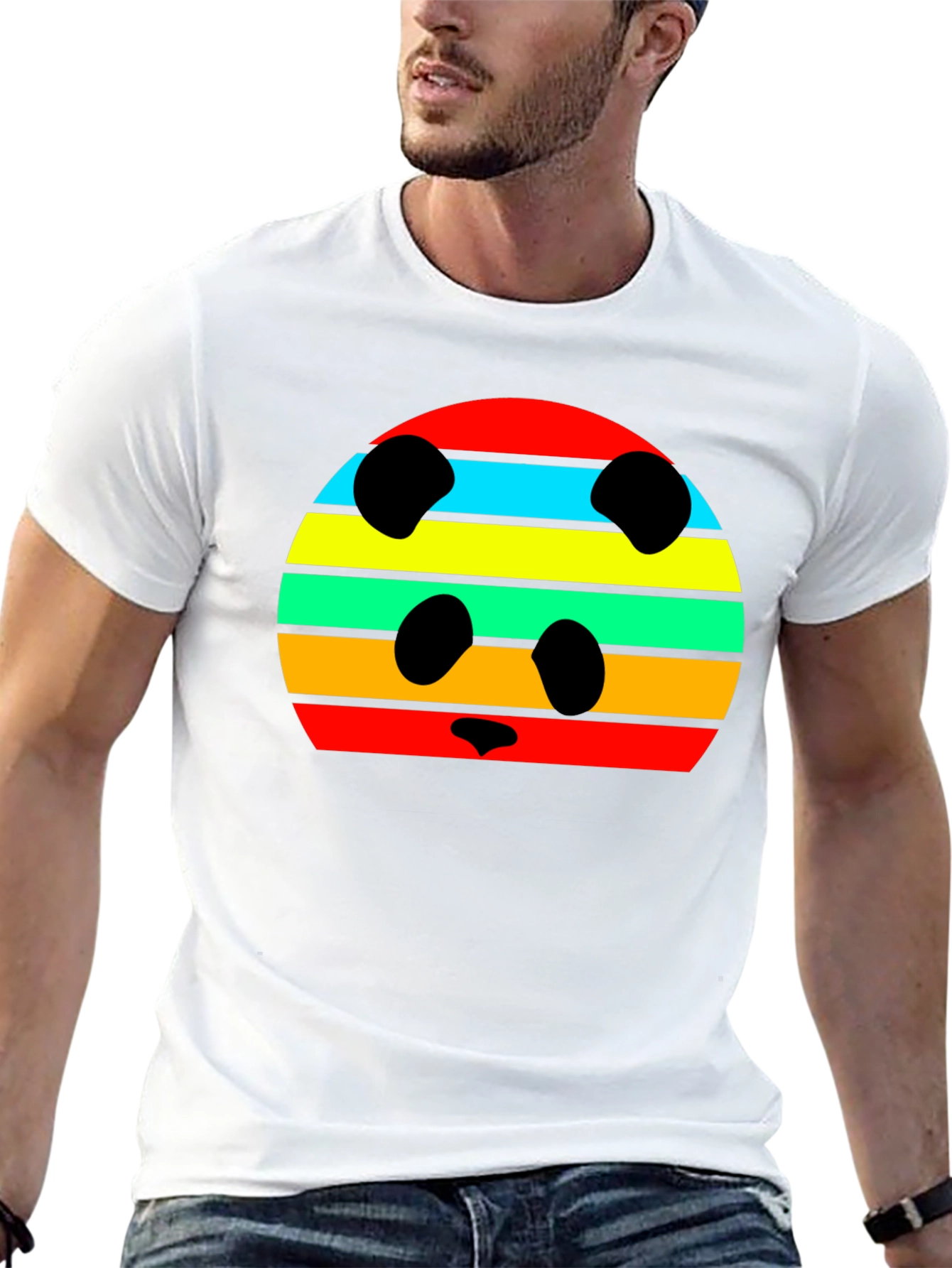 Retro Panda Striped Graphic Tee