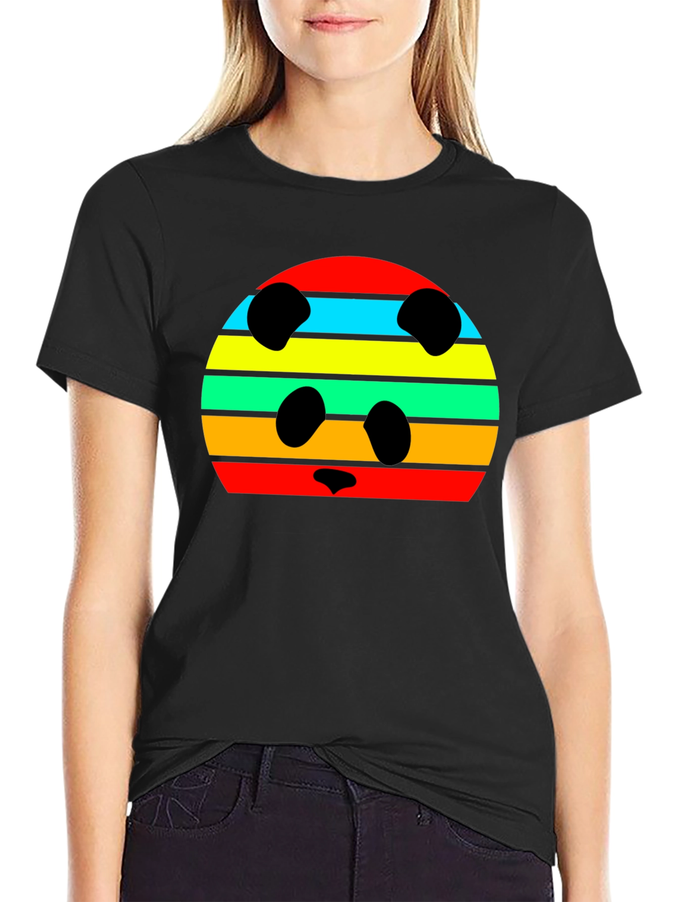 Retro Panda Striped Graphic Tee