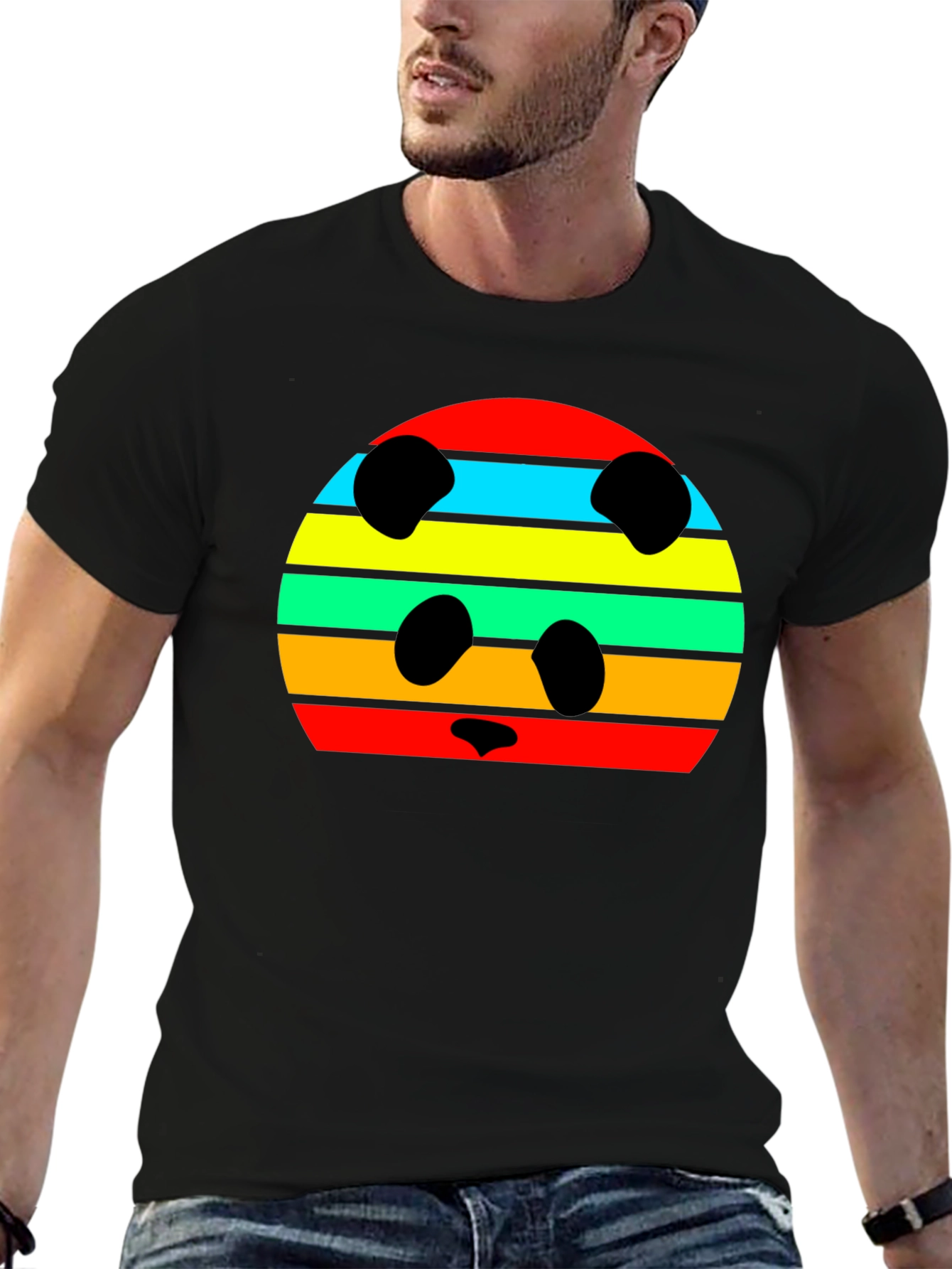 Retro Panda Striped Graphic Tee