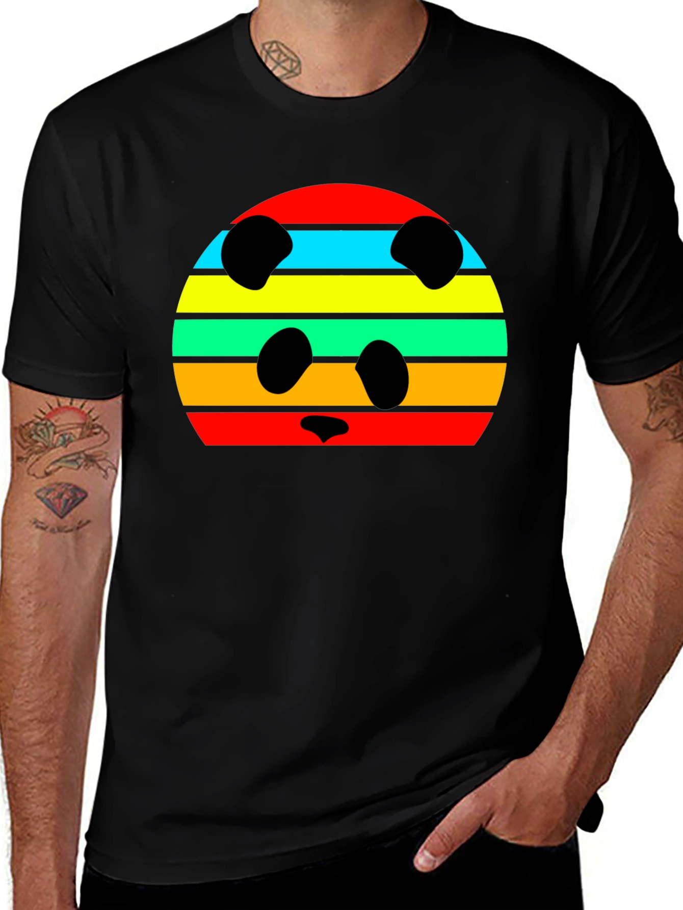 Retro Panda Striped Graphic Tee