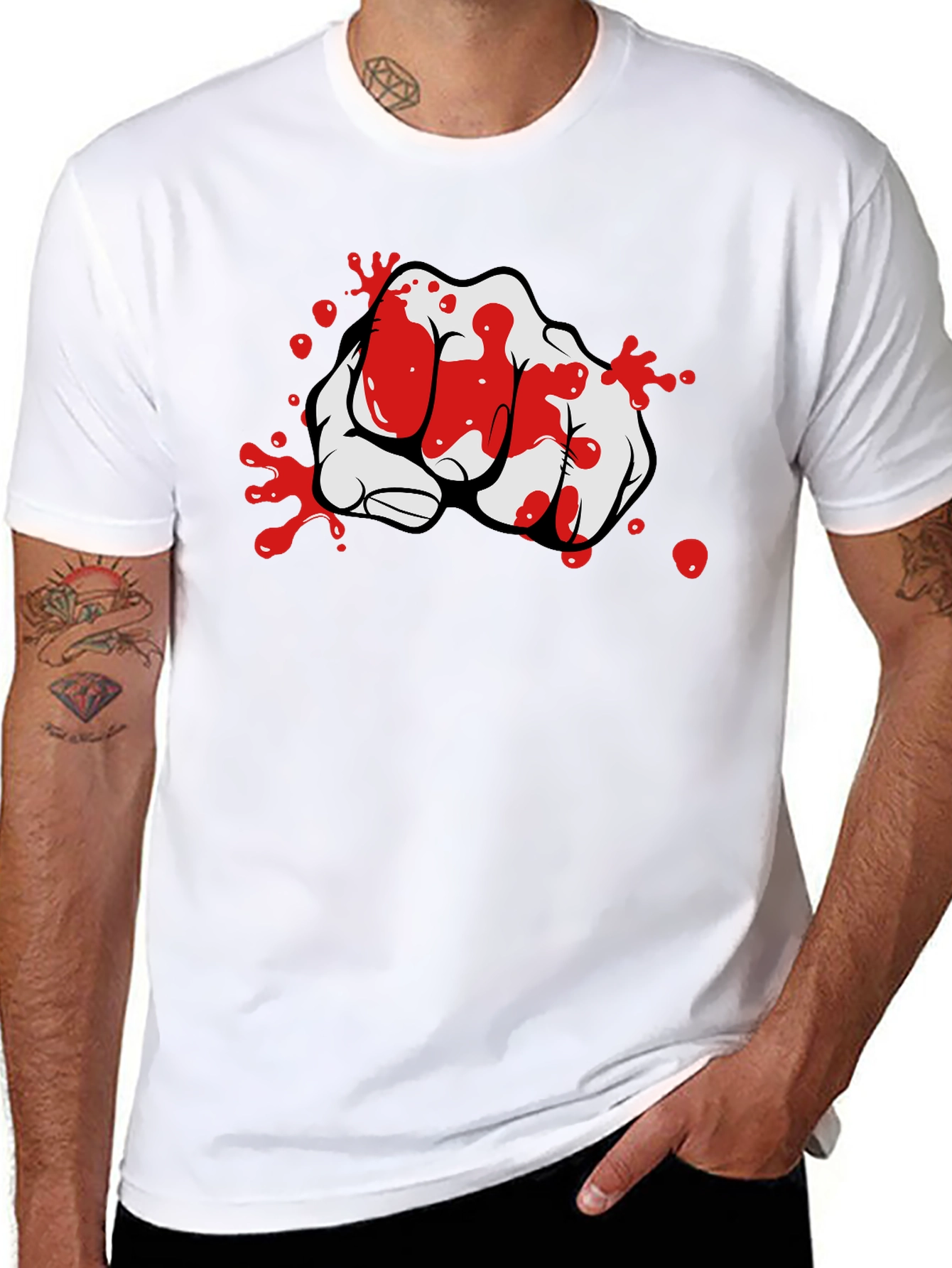 Bloody Fist Graphic Print Black T-Shirt