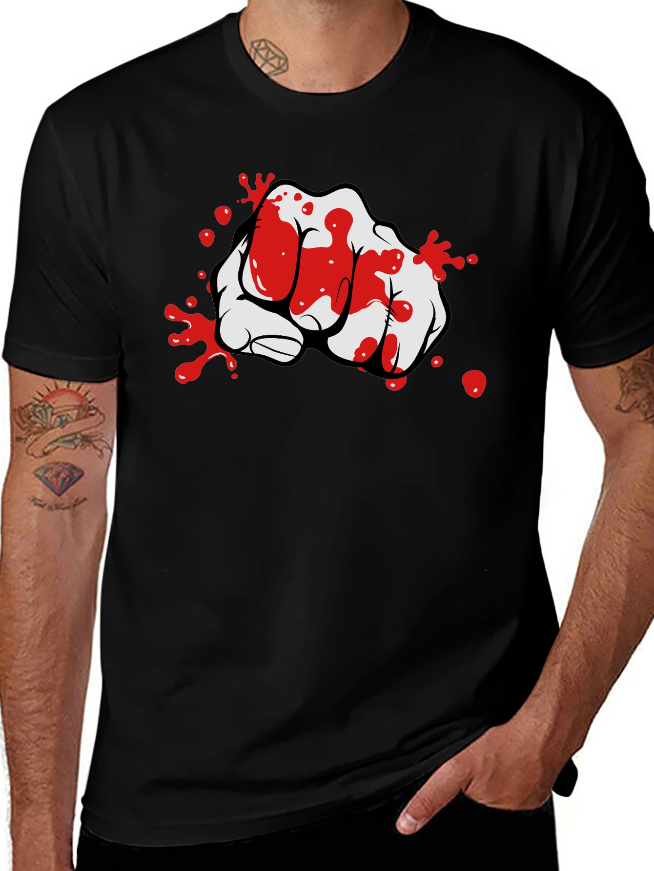 Bloody Fist Graphic Print Black T-Shirt