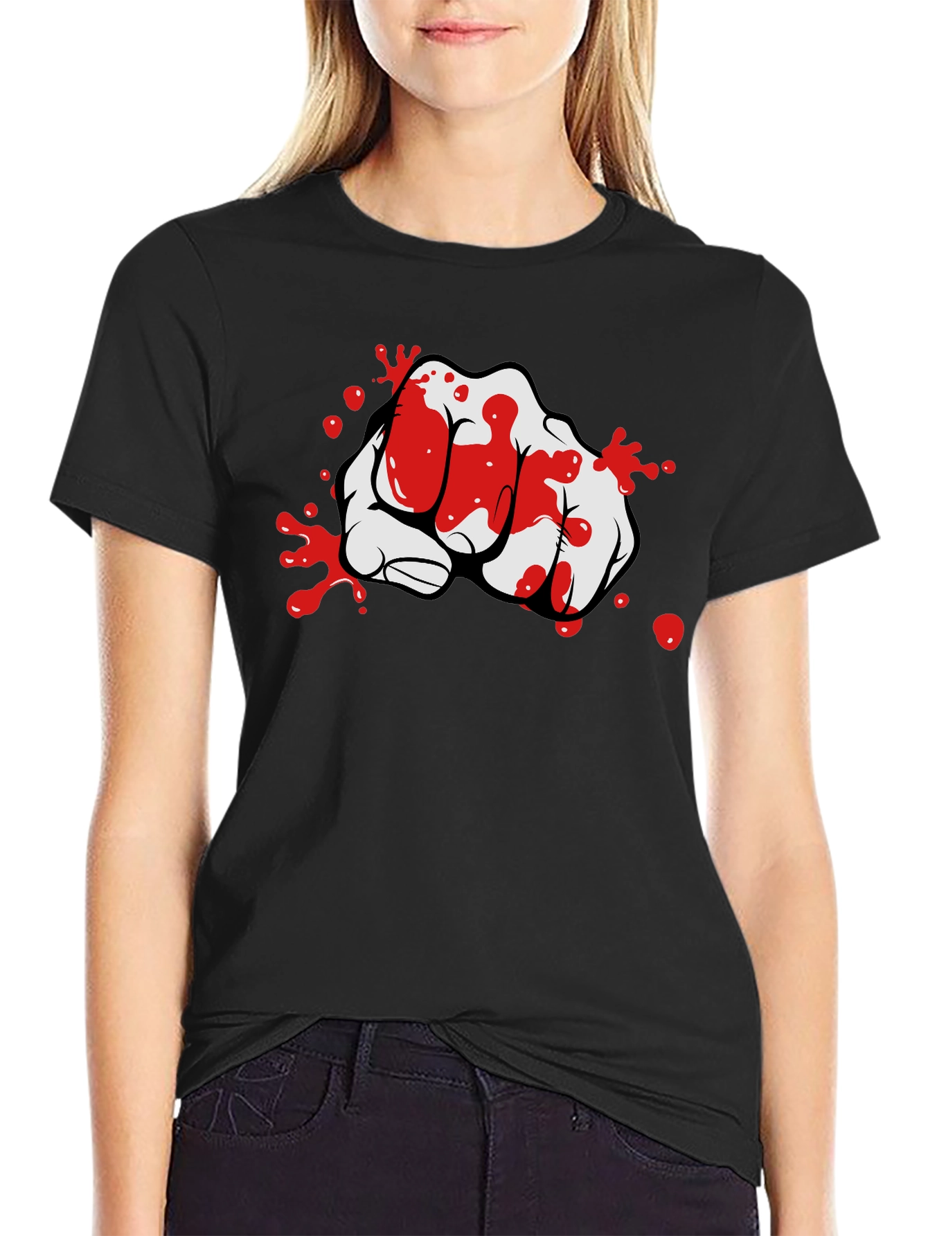Bloody Fist Graphic Print Black T-Shirt