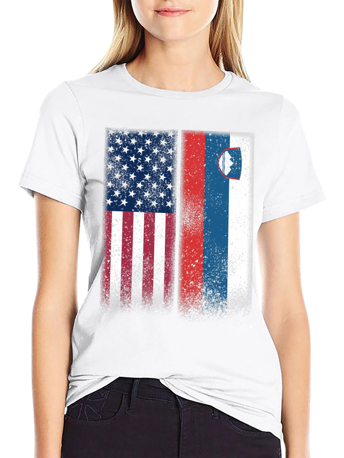 USA & Slovenia Flag T-Shirt Patriotic Pride Tee