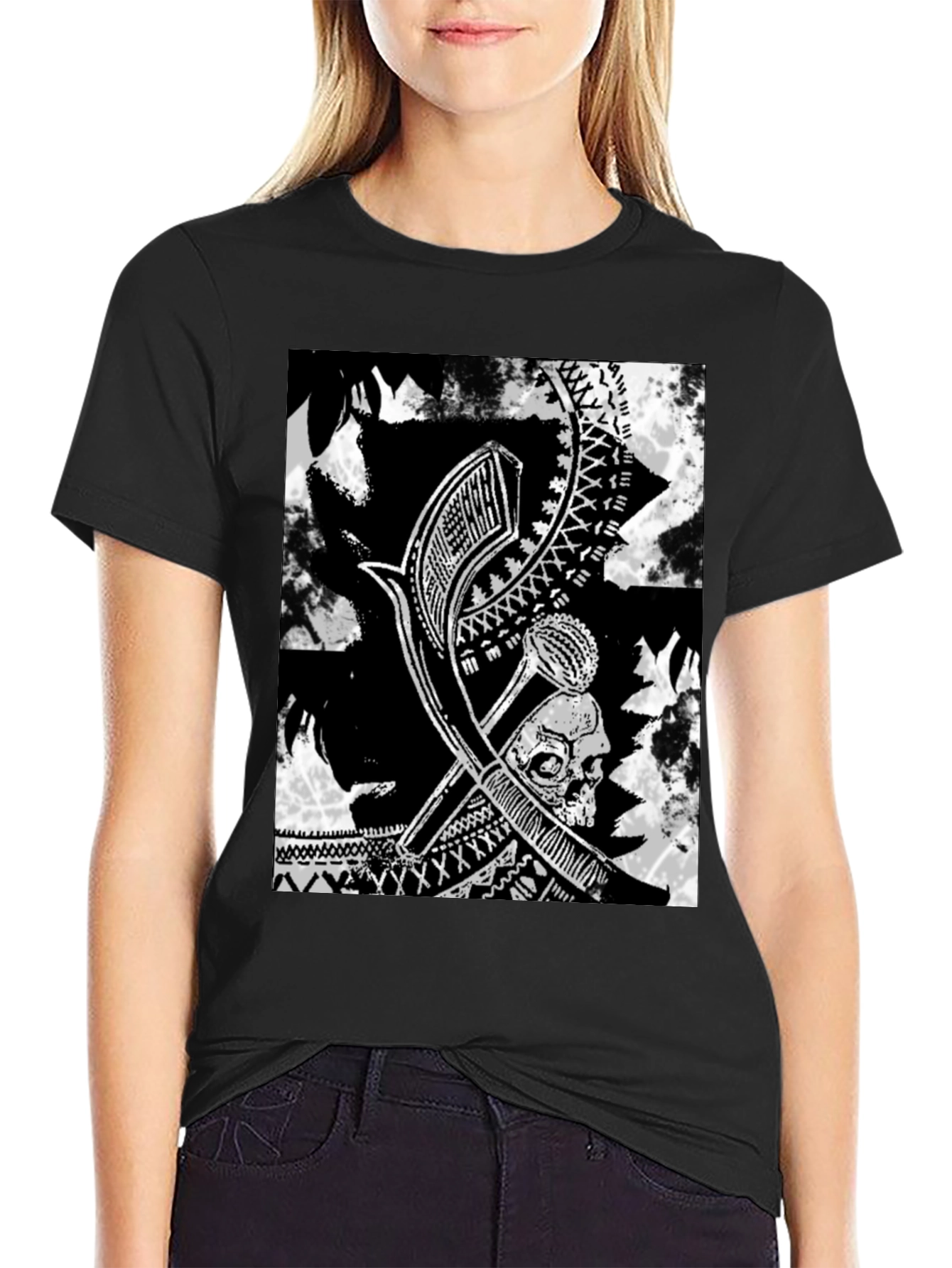 Tribal Skull Graphic Black T-Shirt