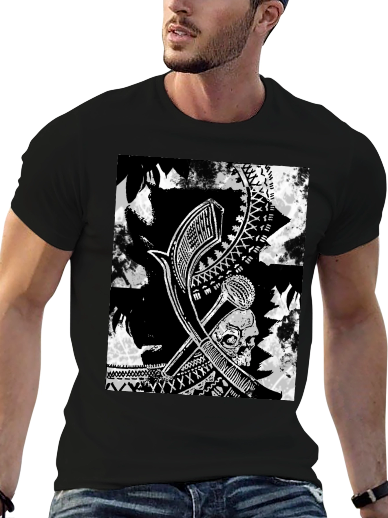 Tribal Skull Graphic Black T-Shirt