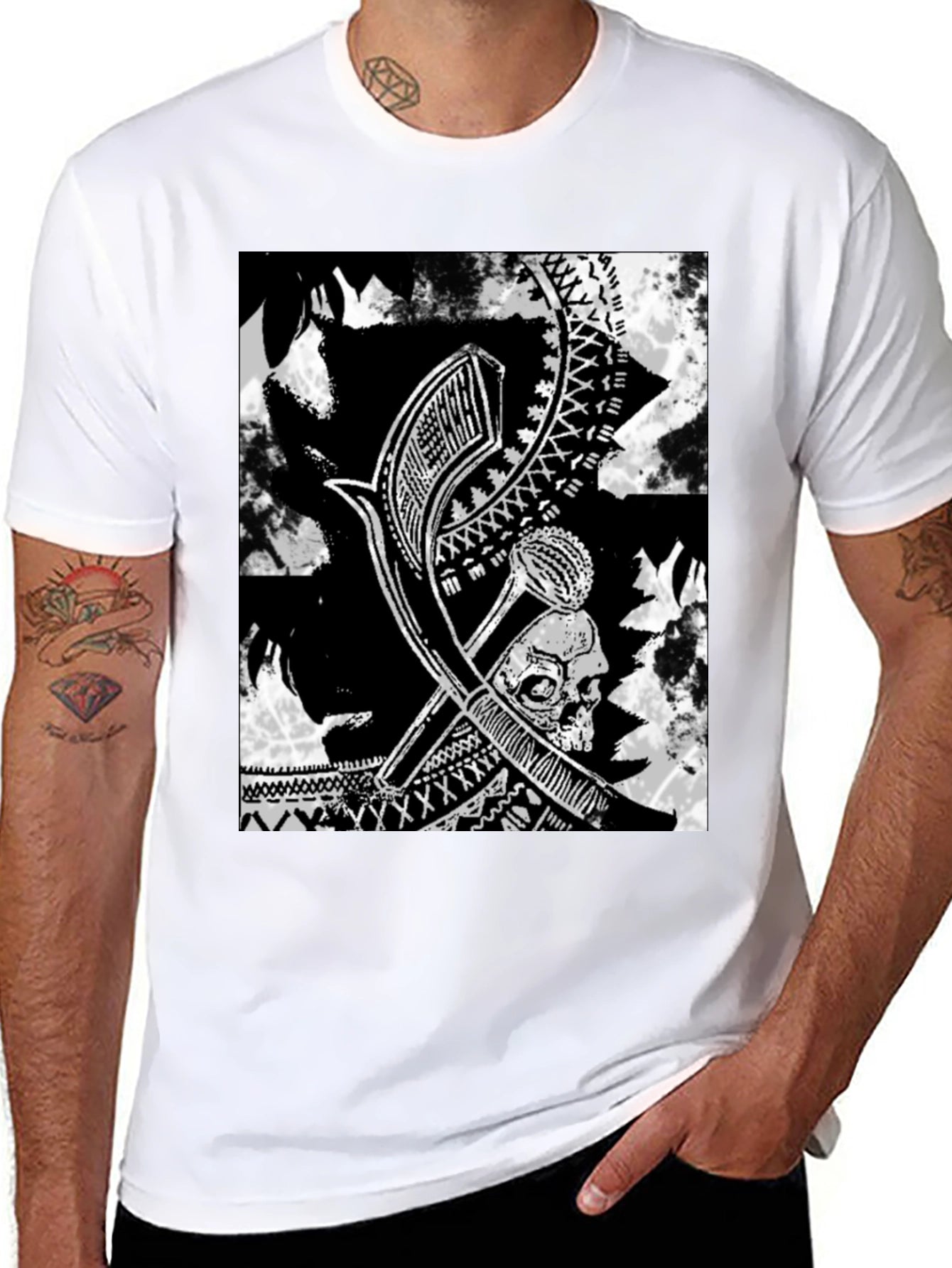 Tribal Skull Graphic Black T-Shirt