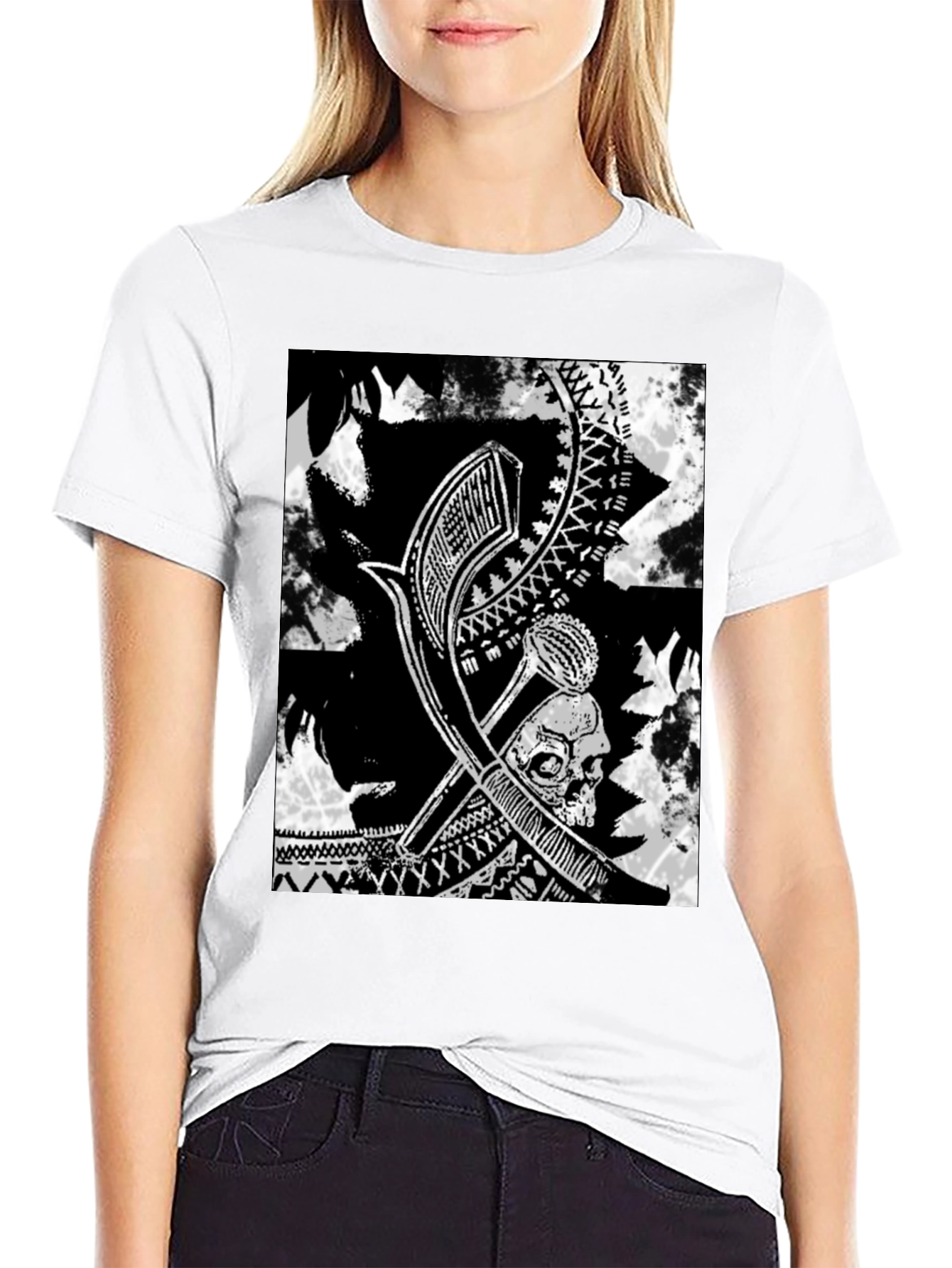 Tribal Skull Graphic Black T-Shirt