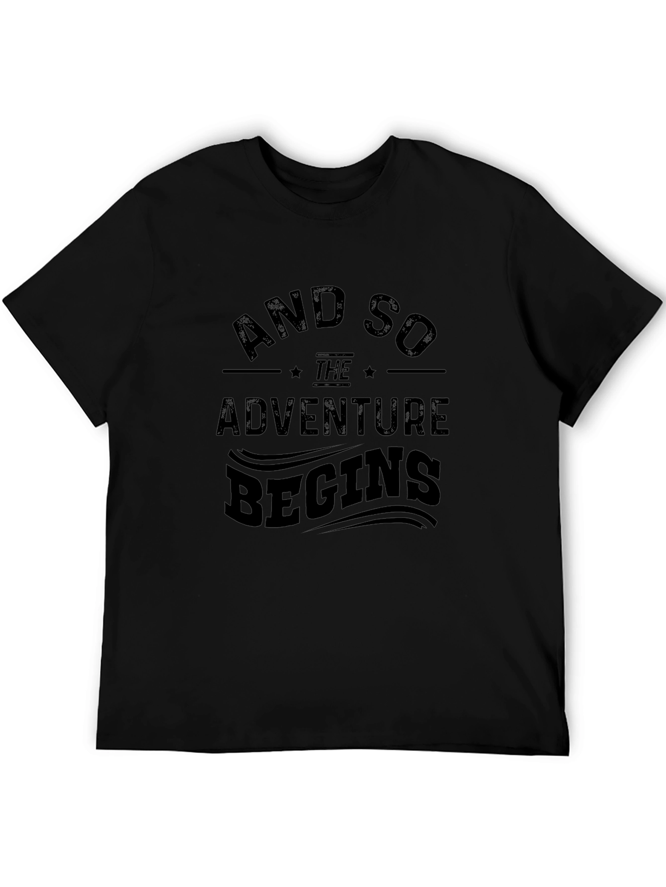 Adventure Begins Black Graphic T-Shirt