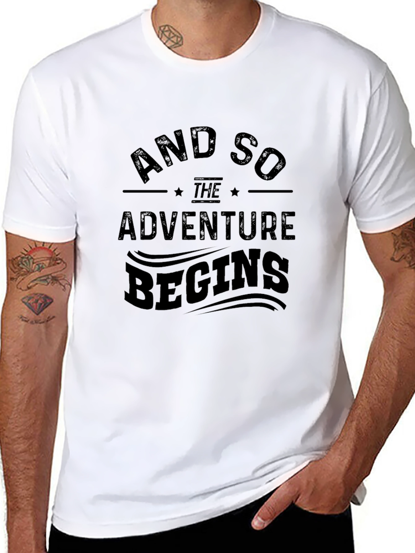 Adventure Begins Black Graphic T-Shirt