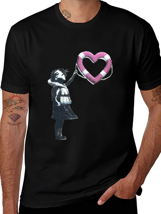 Banksy Girl with Heart Life Preserver T-Shirt