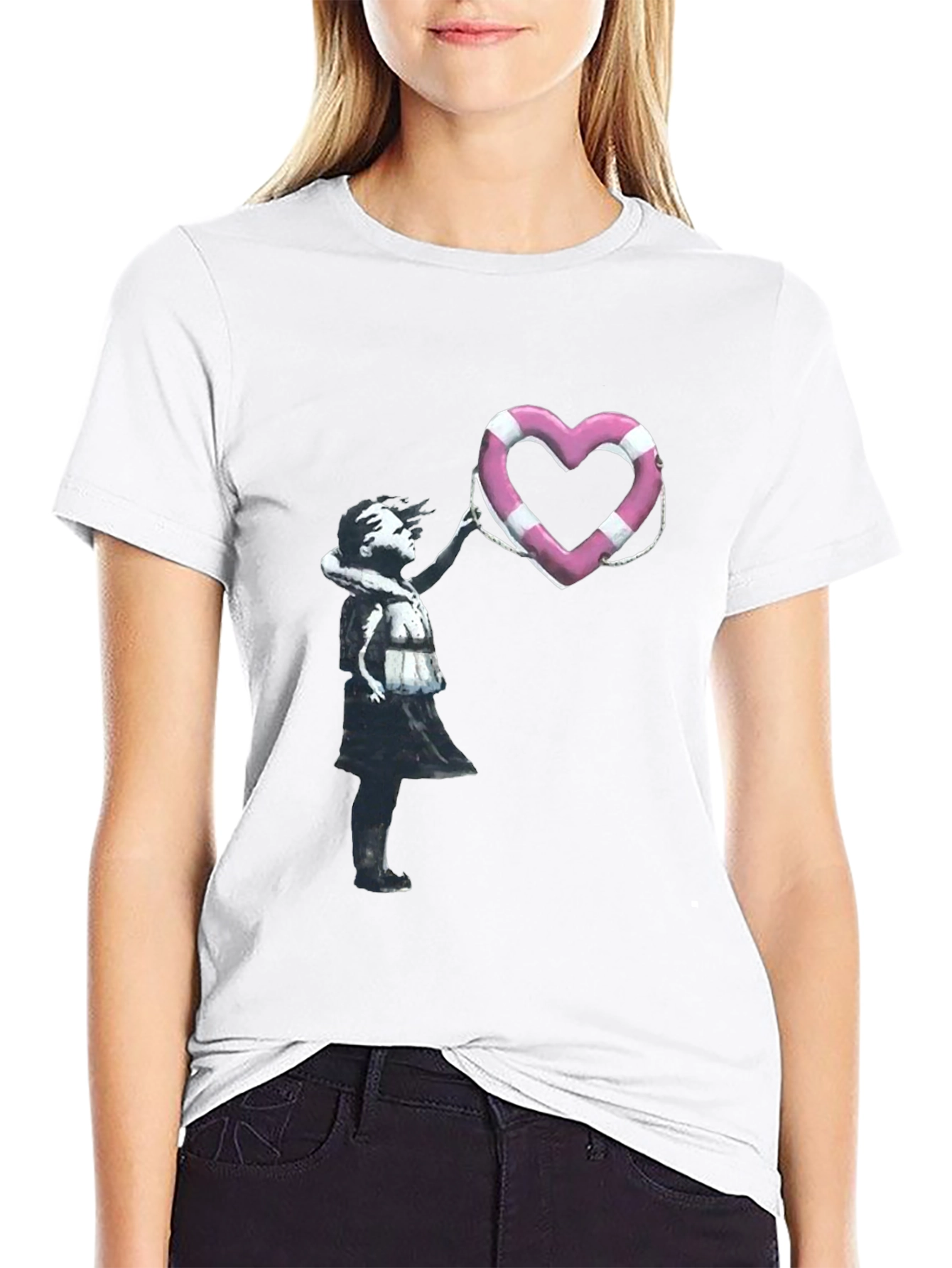 Banksy Girl with Heart Life Preserver T-Shirt