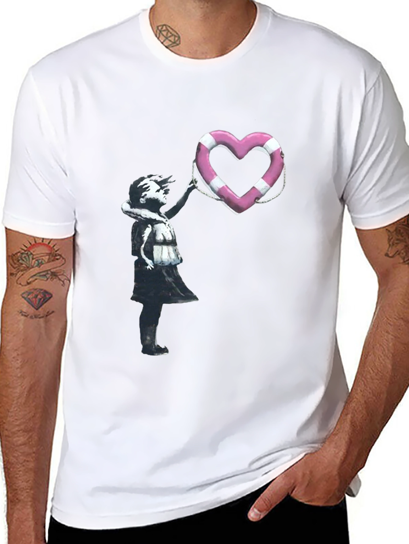 Banksy Girl with Heart Life Preserver T-Shirt