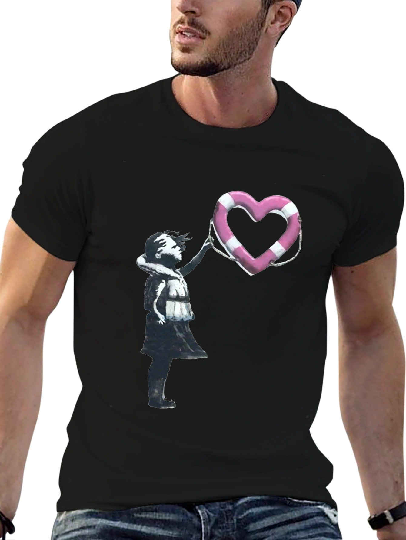 Banksy Girl with Heart Life Preserver T-Shirt
