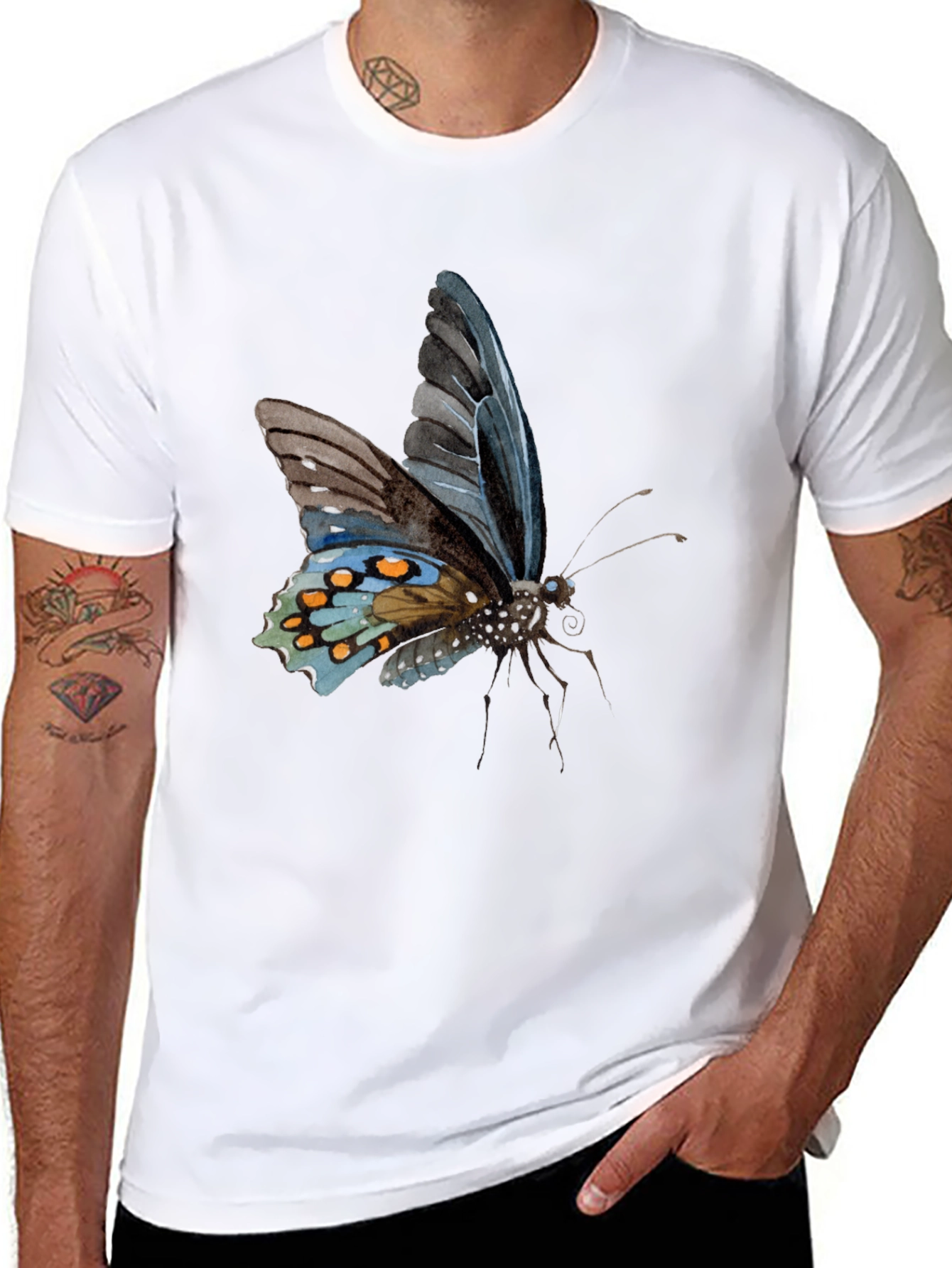 Butterfly Print Black T-Shirt