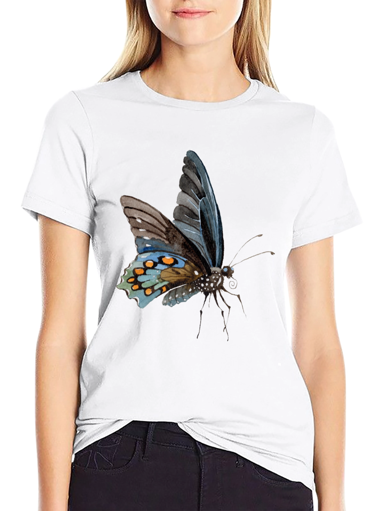 Butterfly Print Black T-Shirt