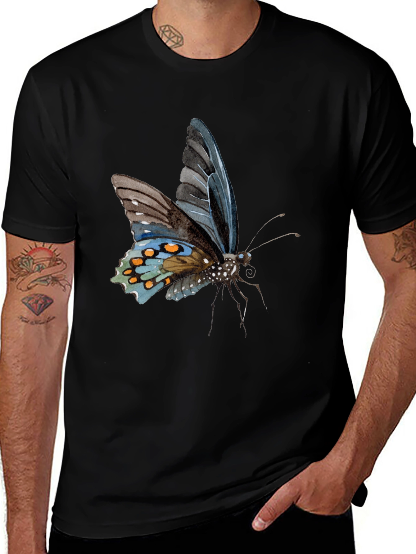 Butterfly Print Black T-Shirt