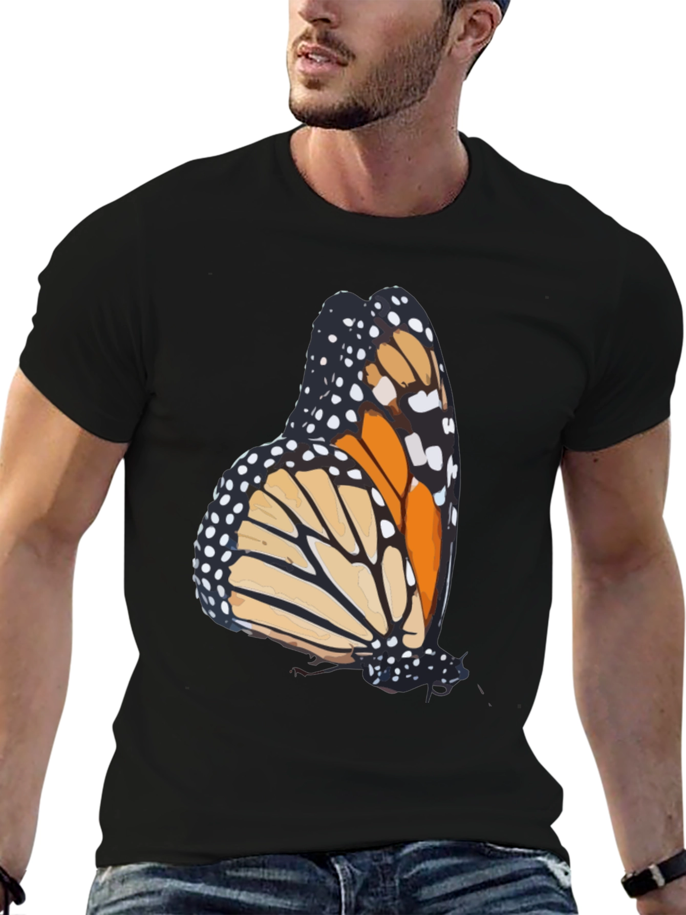 Butterfly Graphic Tee - Stylish Mens Black T-Shirt