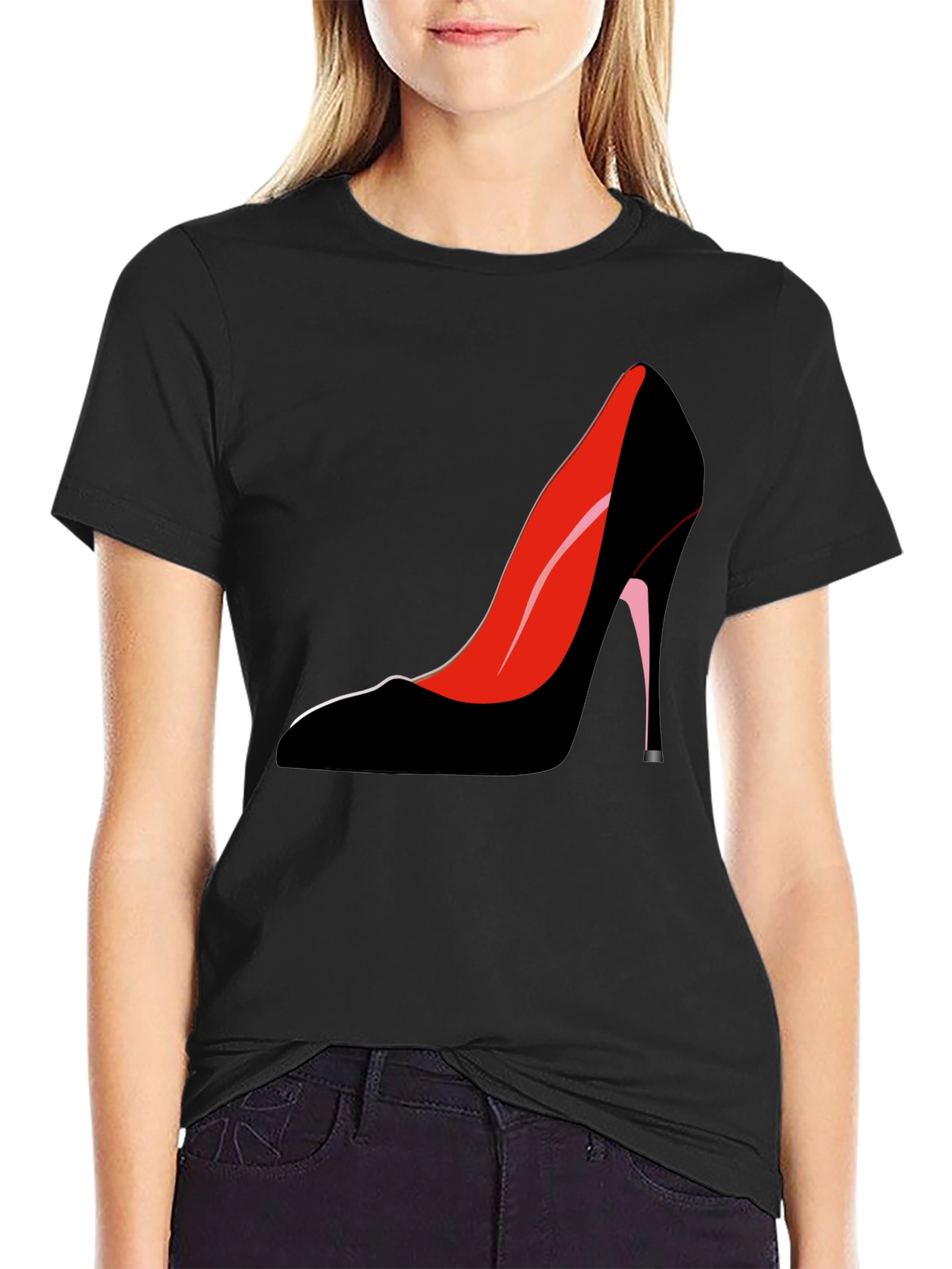 Stylish Heel Graphic Tee - Black