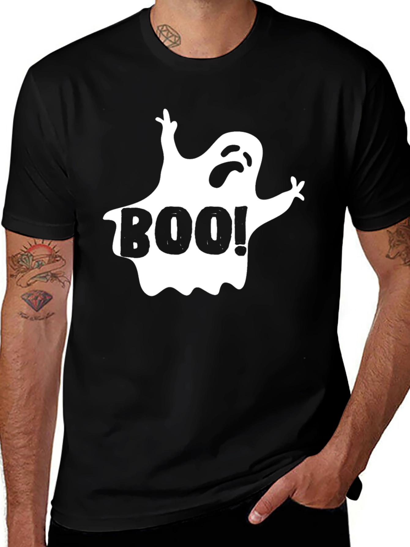 Boo! Halloween Ghost Graphic T-Shirt - Black