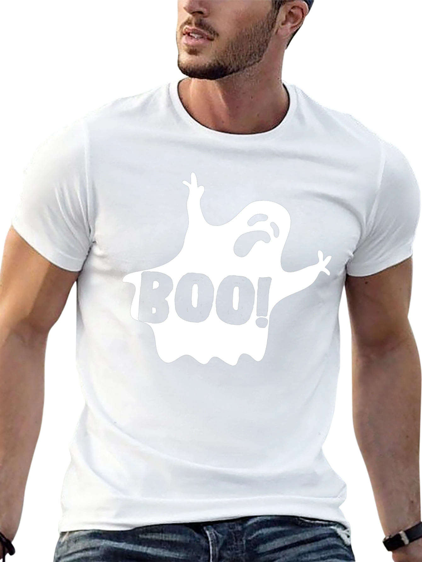 Boo! Halloween Ghost Graphic T-Shirt - Black