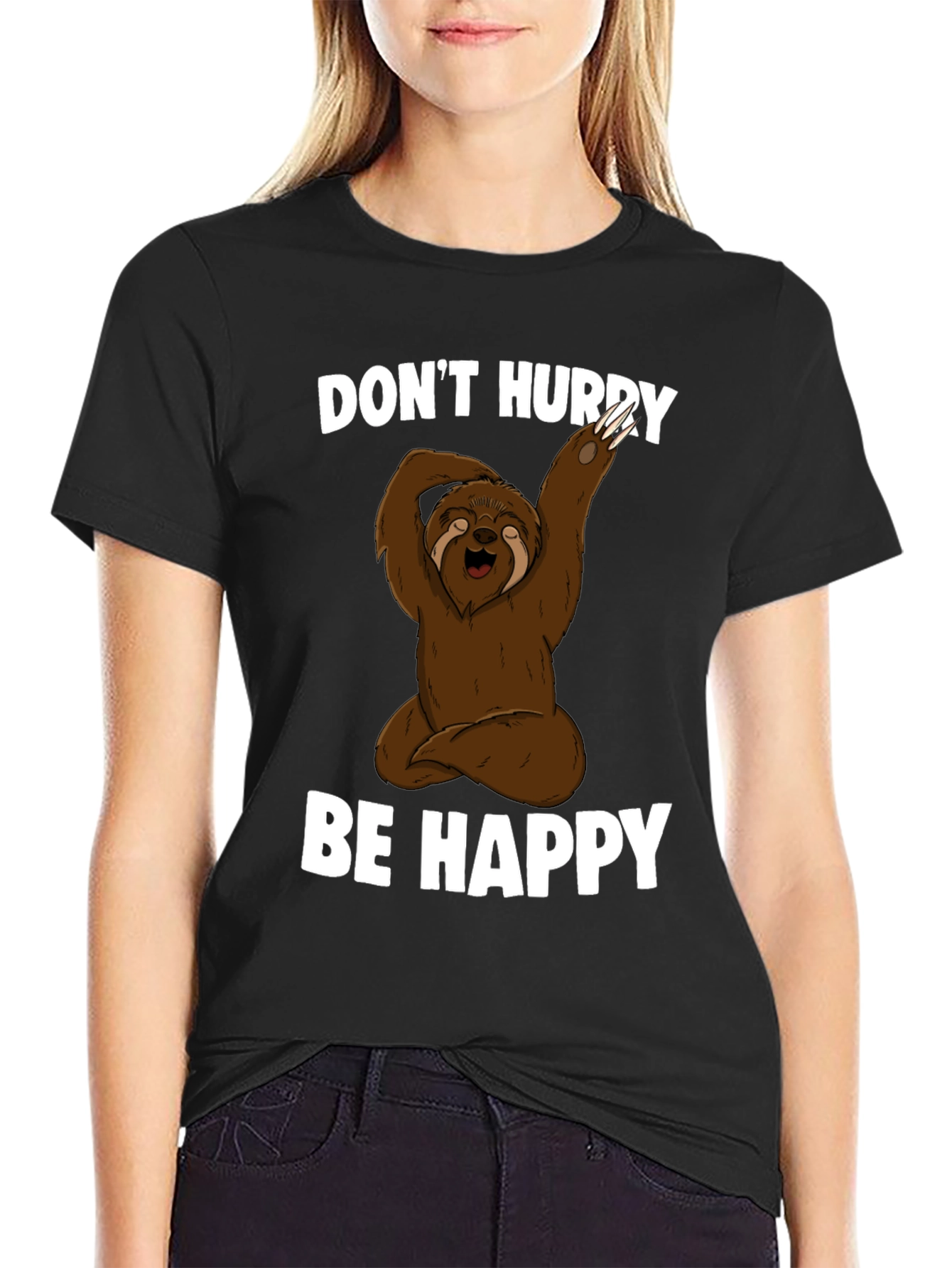 Sloth Yoga T-Shirt - Dont Hurry Be Happy