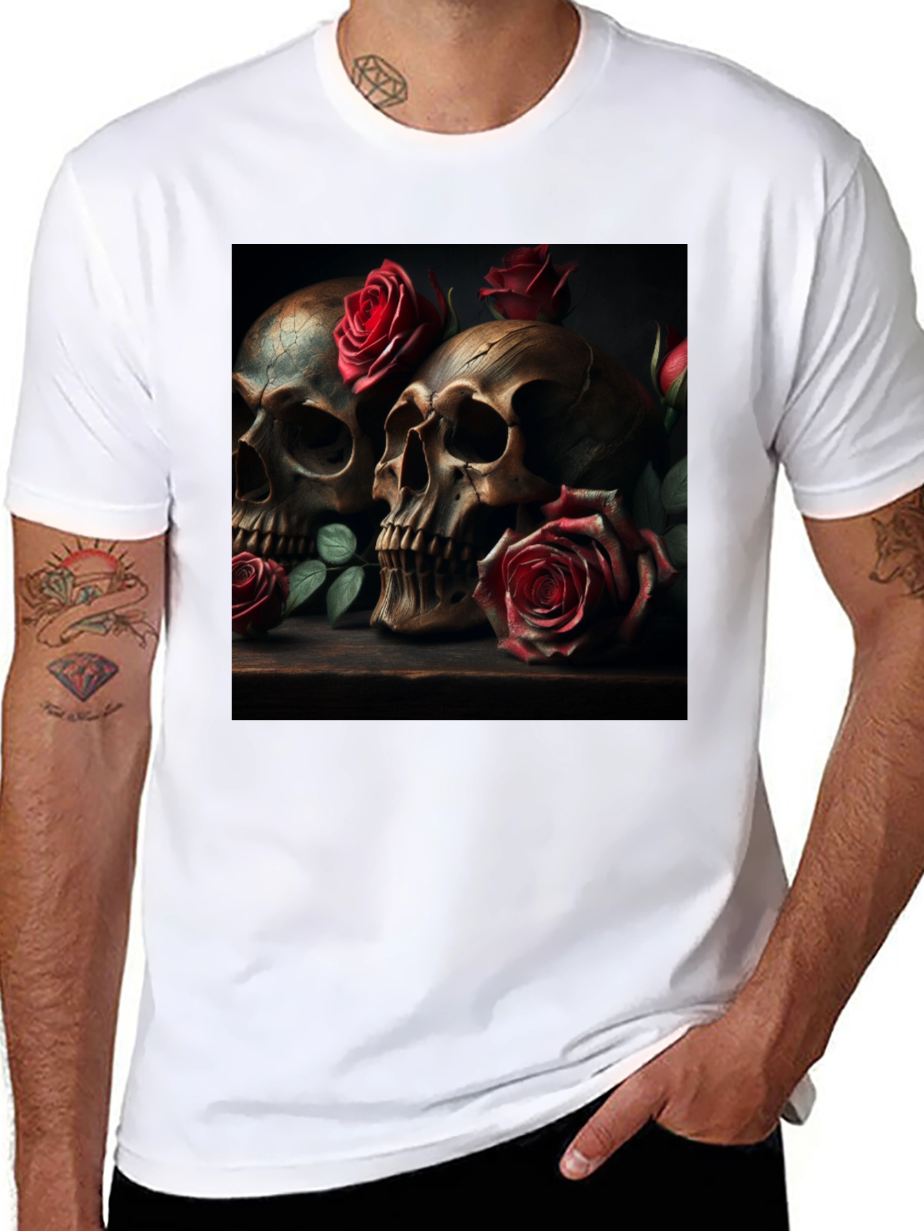 Skull & Roses Graphic Print Tee - Goth Style