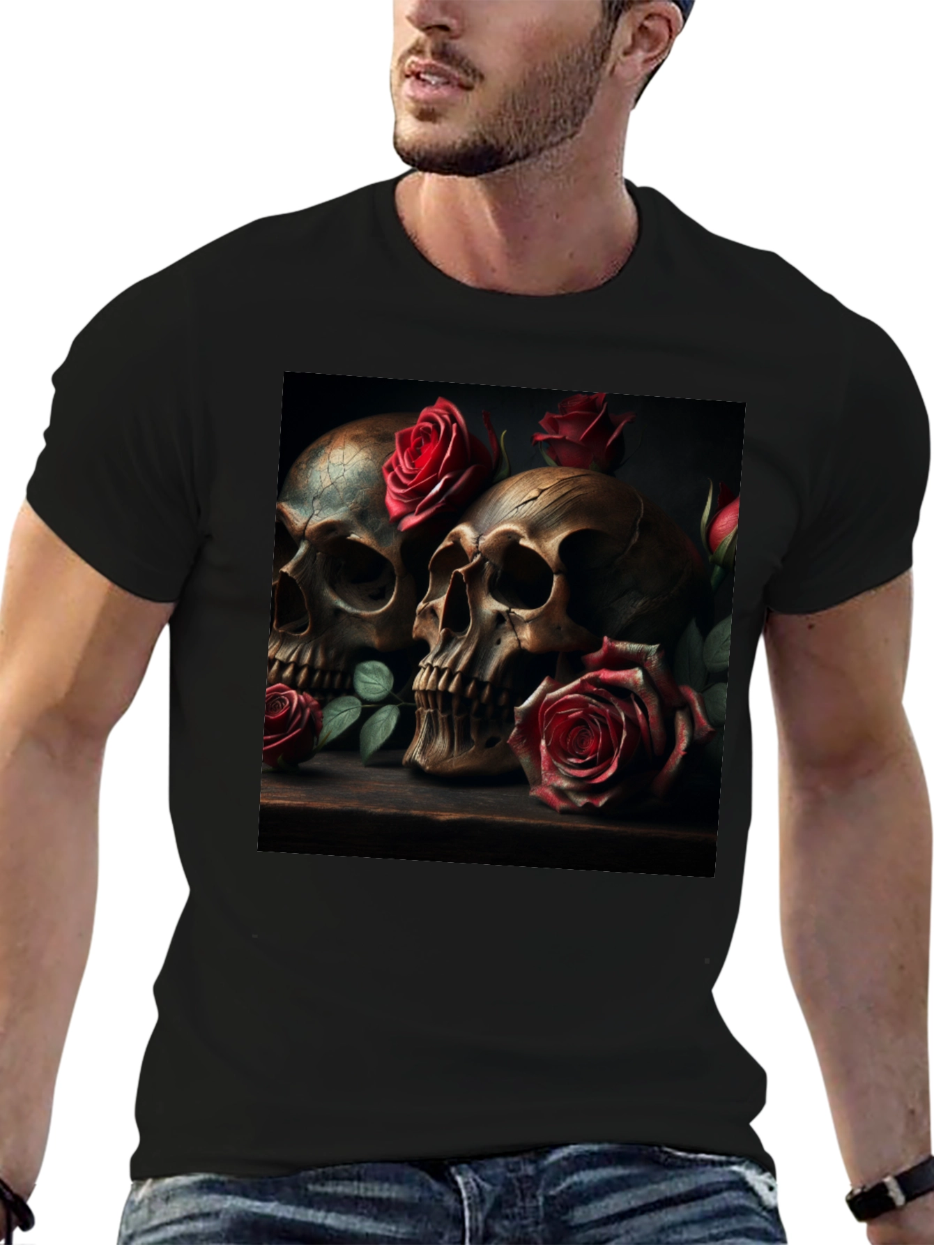 Skull & Roses Graphic Print Tee - Goth Style