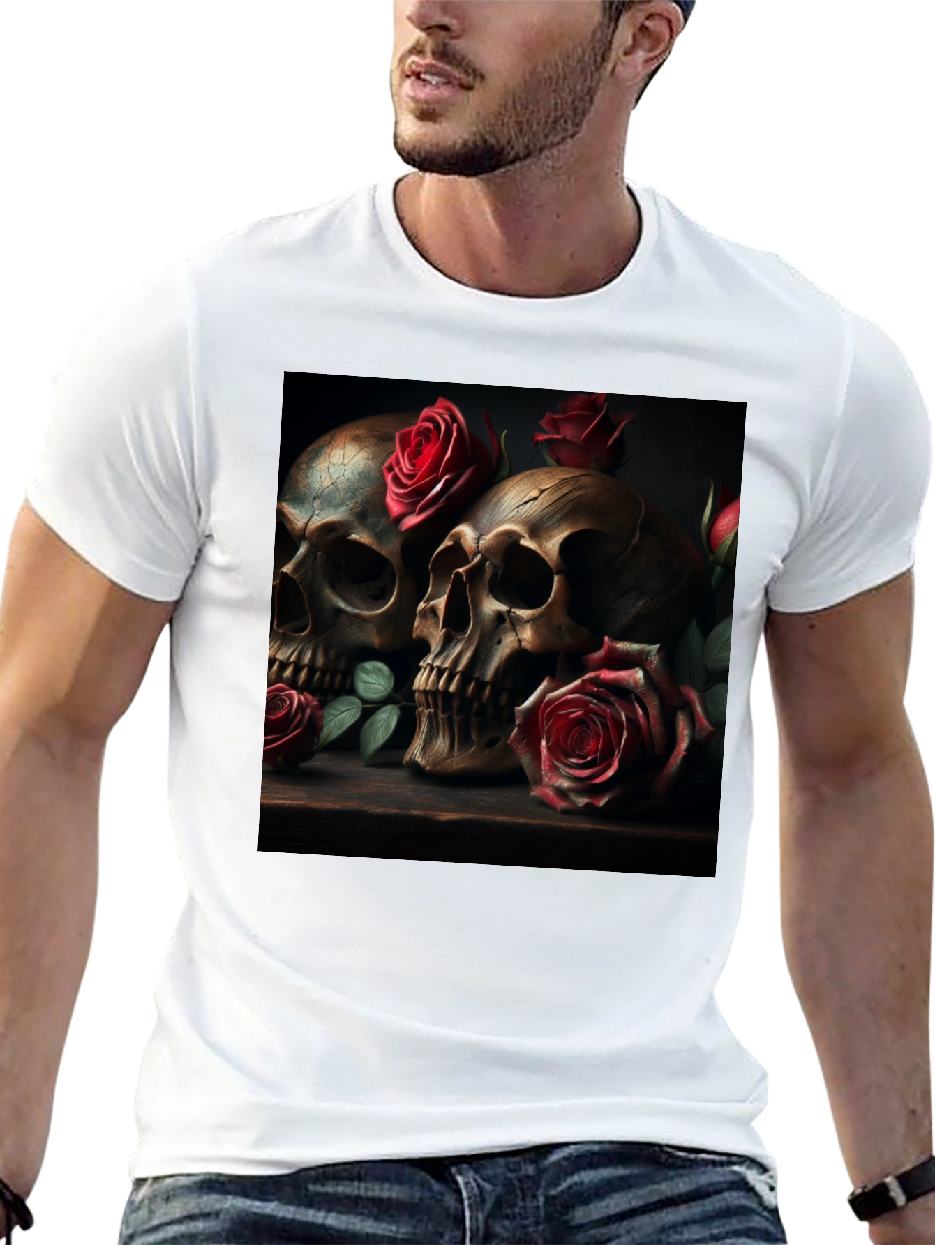 Skull & Roses Graphic Print Tee - Goth Style