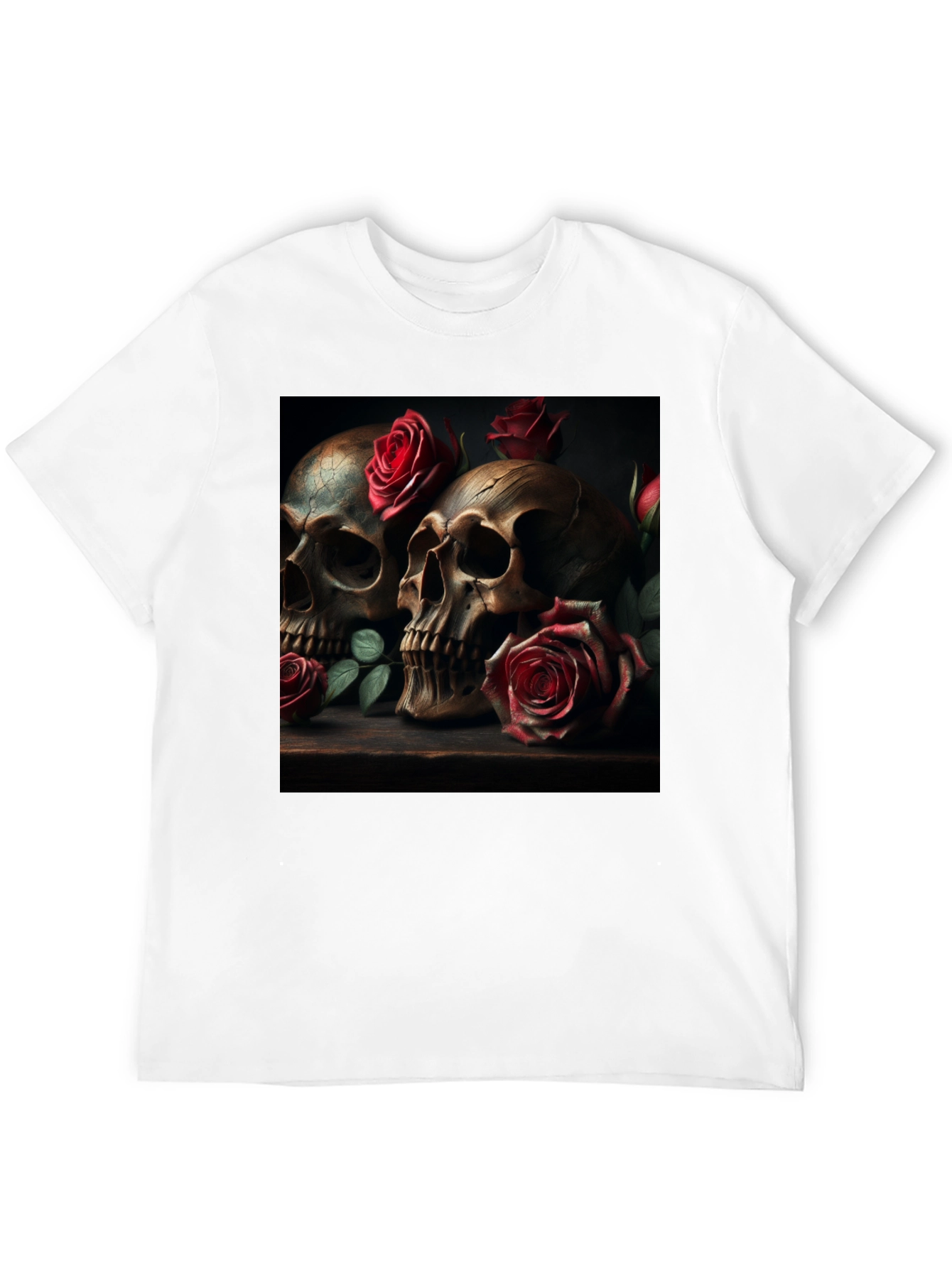 Skull & Roses Graphic Print Tee - Goth Style