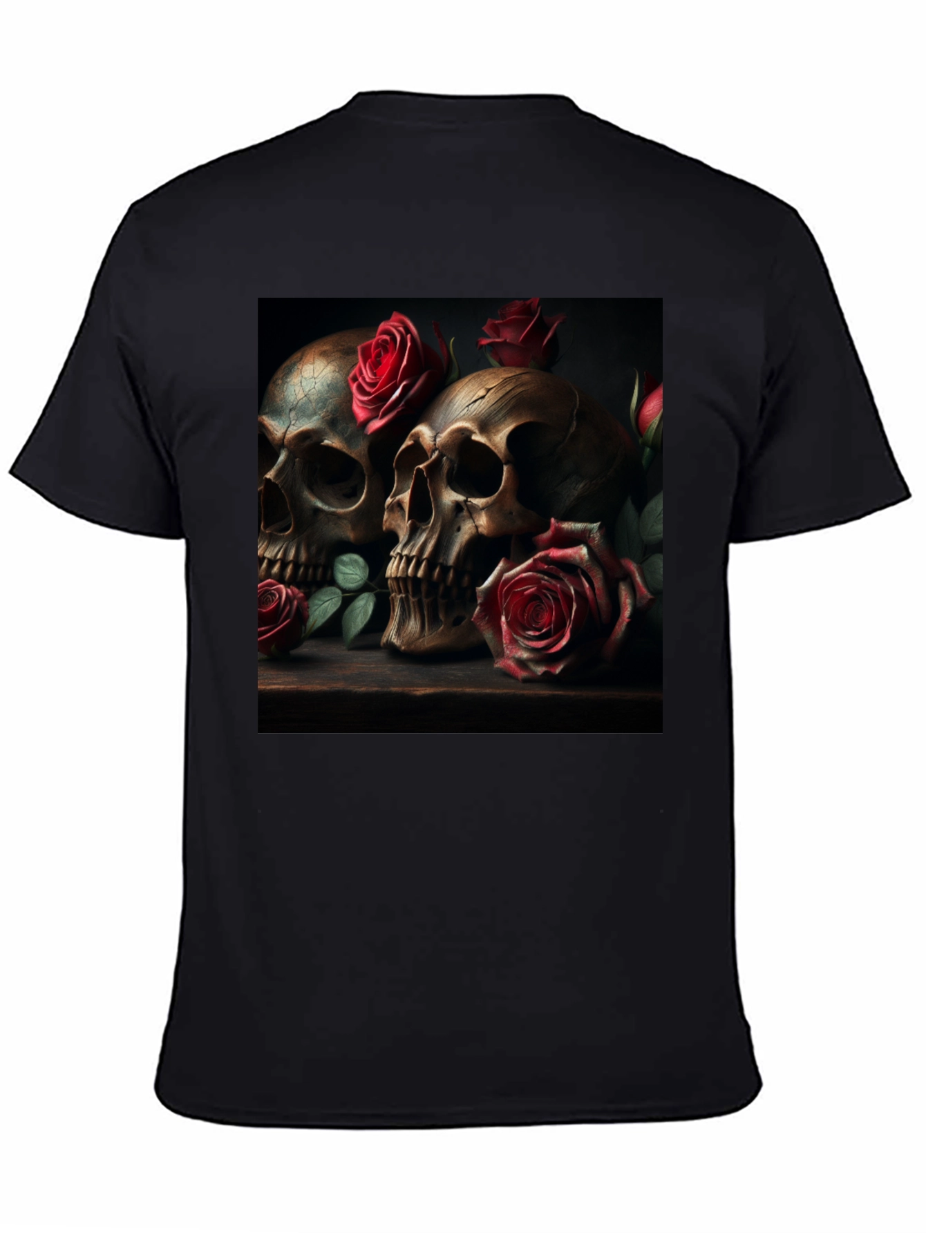 Skull & Roses Graphic Print Tee - Goth Style
