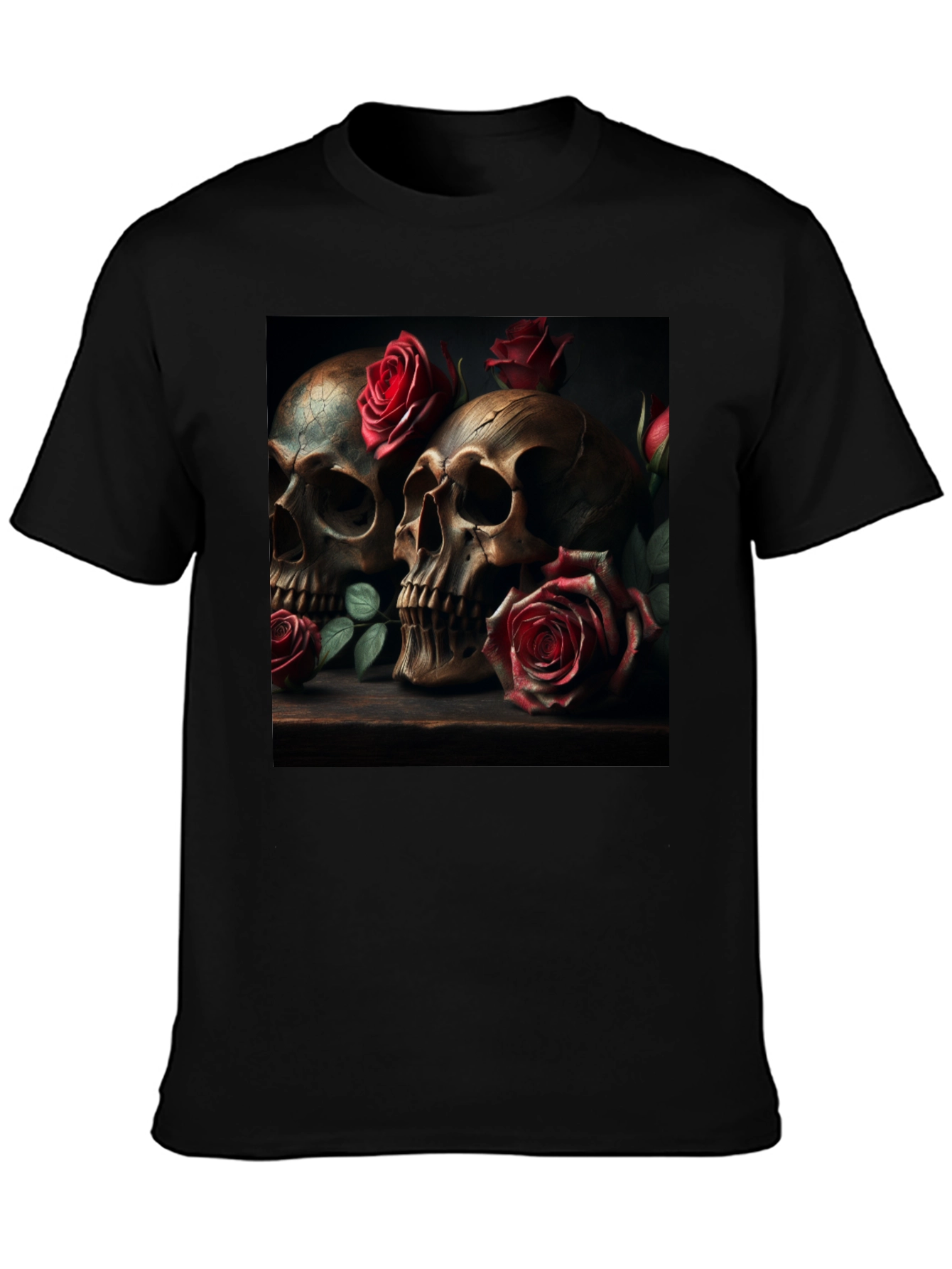 Skull & Roses Graphic Print Tee - Goth Style