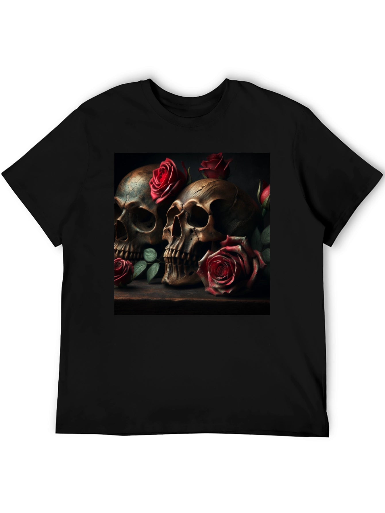 Skull & Roses Graphic Print Tee - Goth Style