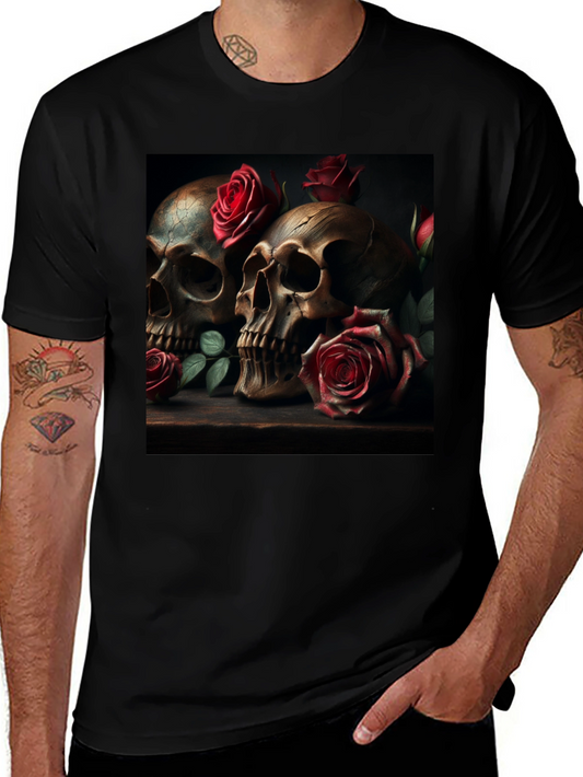Skull & Roses Graphic Print Tee - Goth Style