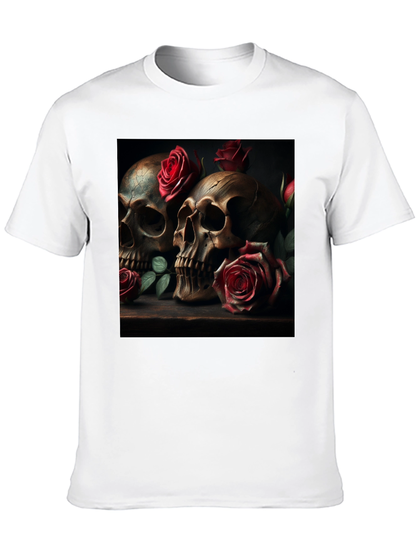Skull & Roses Graphic Print Tee - Goth Style