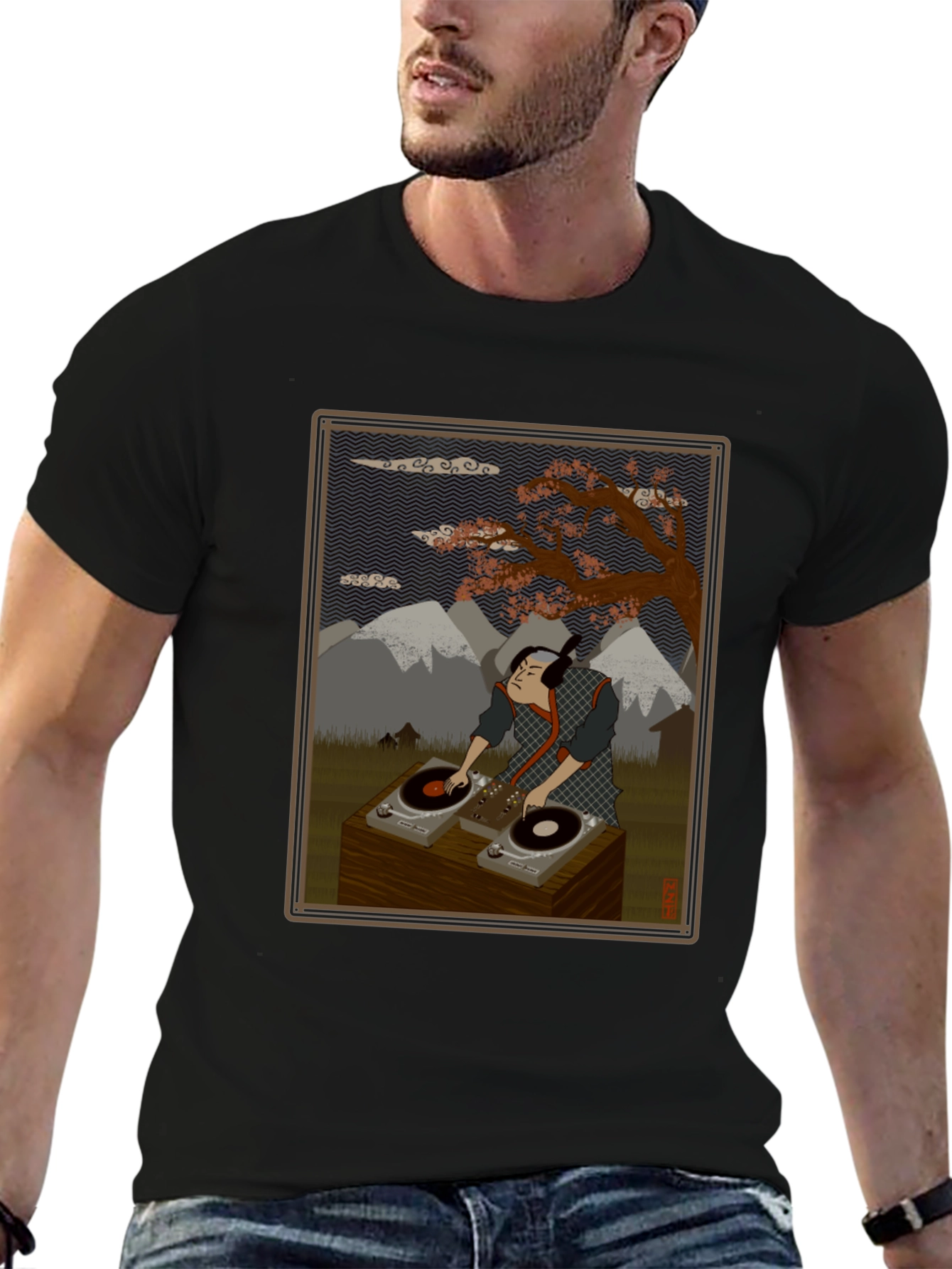 Ukiyo-e DJ Black T-Shirt