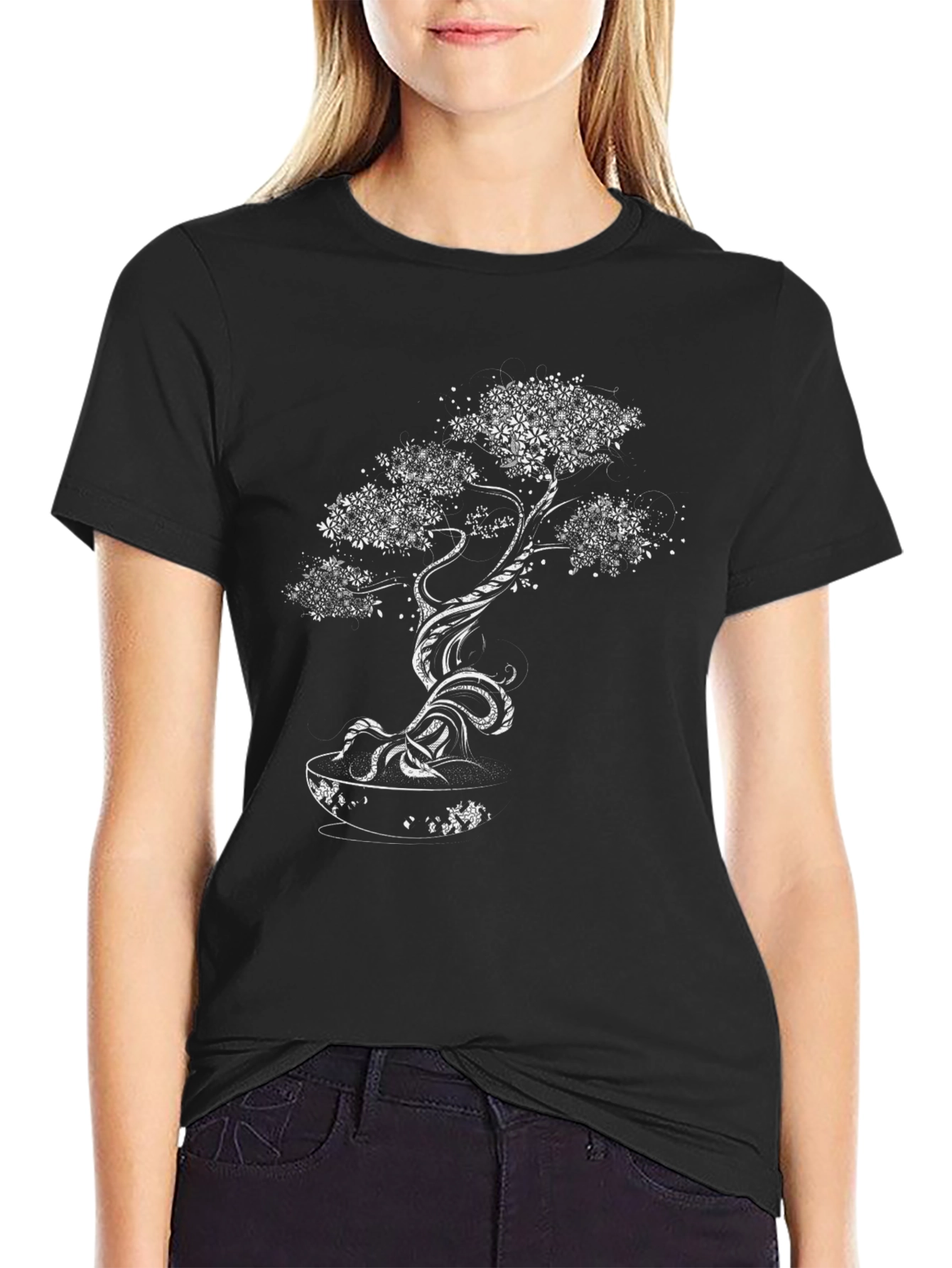 Bonsai Tree Graphic Print Tee - Black
