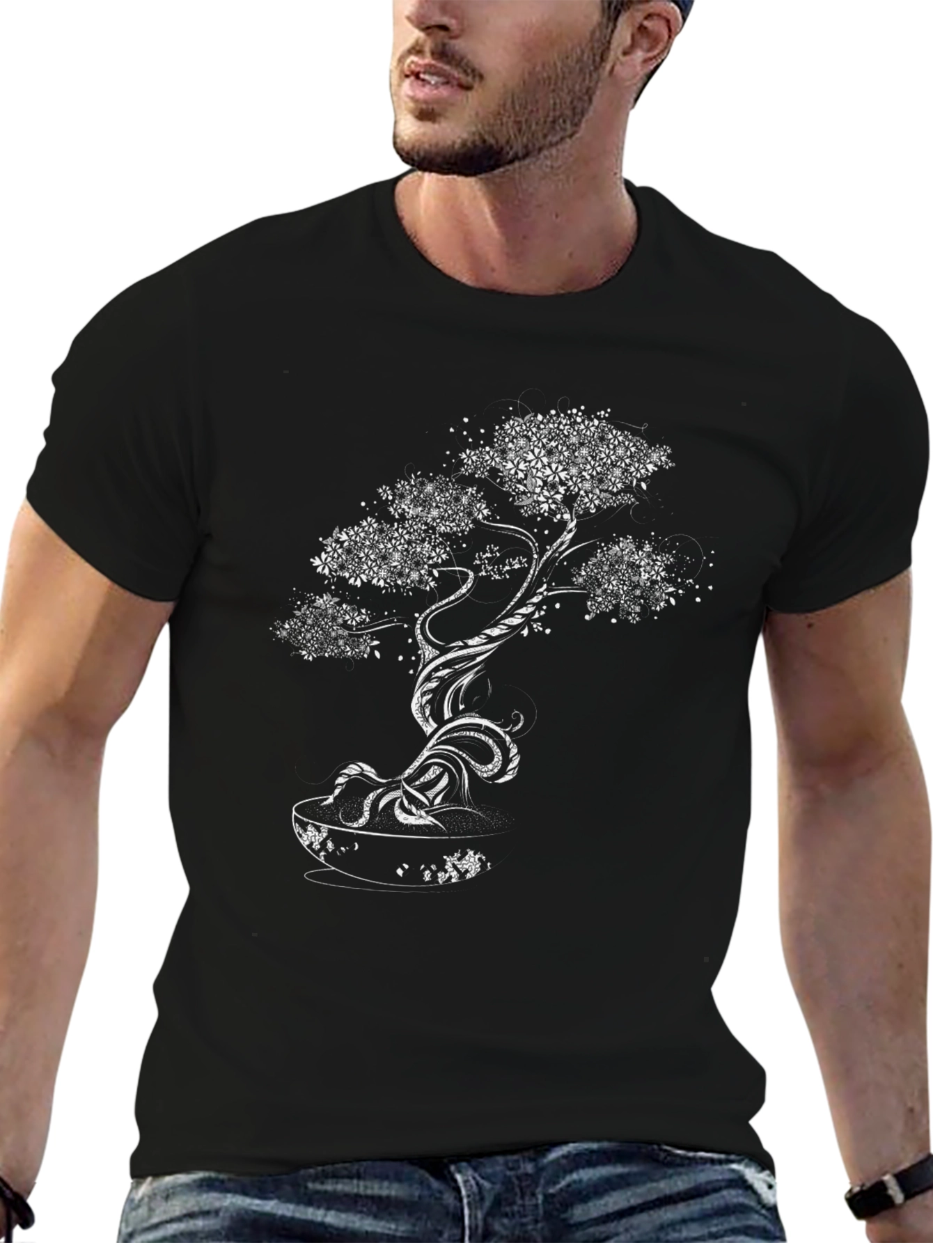 Bonsai Tree Graphic Print Tee - Black