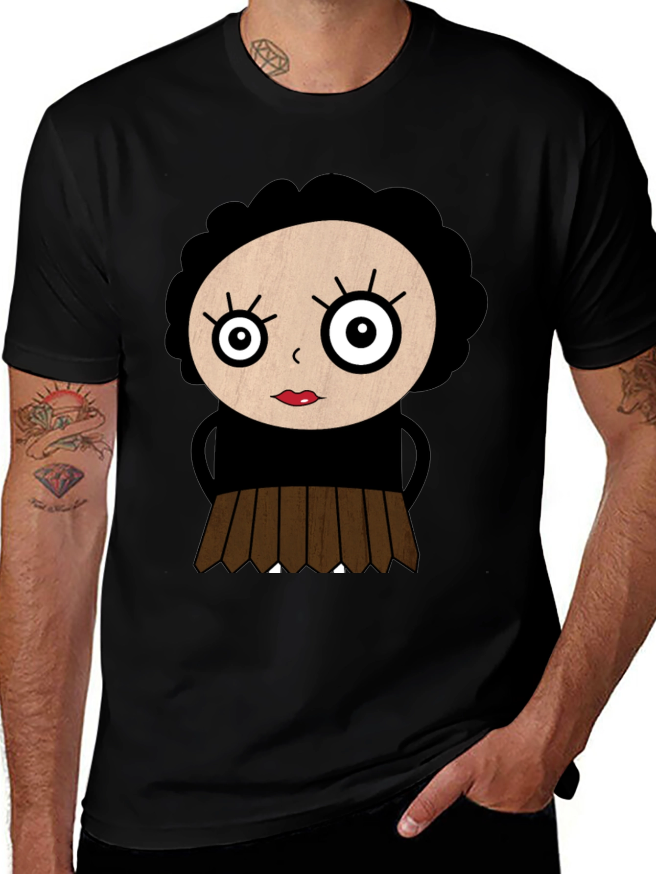 Cartoon Girl Black T-Shirt