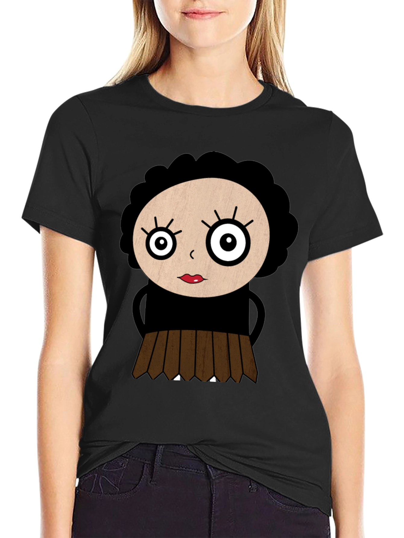 Cartoon Girl Black T-Shirt