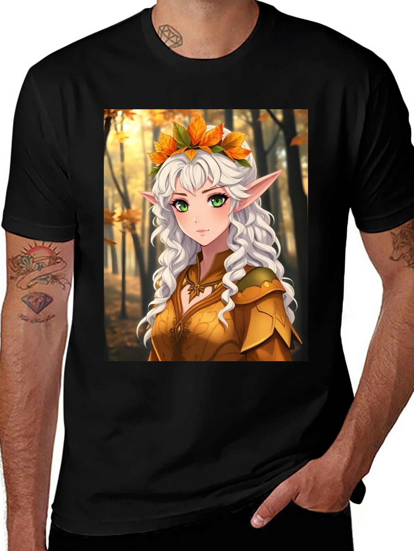 Autumn Elf Graphic Tee - Fantasy Style T-Shirt